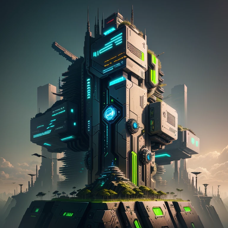 Ant Mountain, cyberpunk theme, made of different gears, clocks and other devices for games, painting.