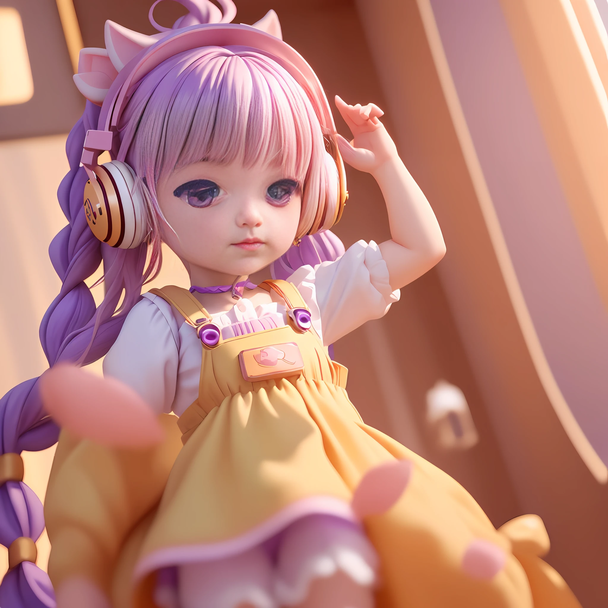 (Extremely detailed CG Unity 8k wallpaper, masterpiece, best quality, super detailed), (best lighting, best shadow, extremely delicate and beautiful), floating,
	
[(Headbands, earrings, (purple: 1.5|red: 1.2) braided pig's tail hair with kitten headphones, (light yellow: 1.3) overalls) :: 0.8]