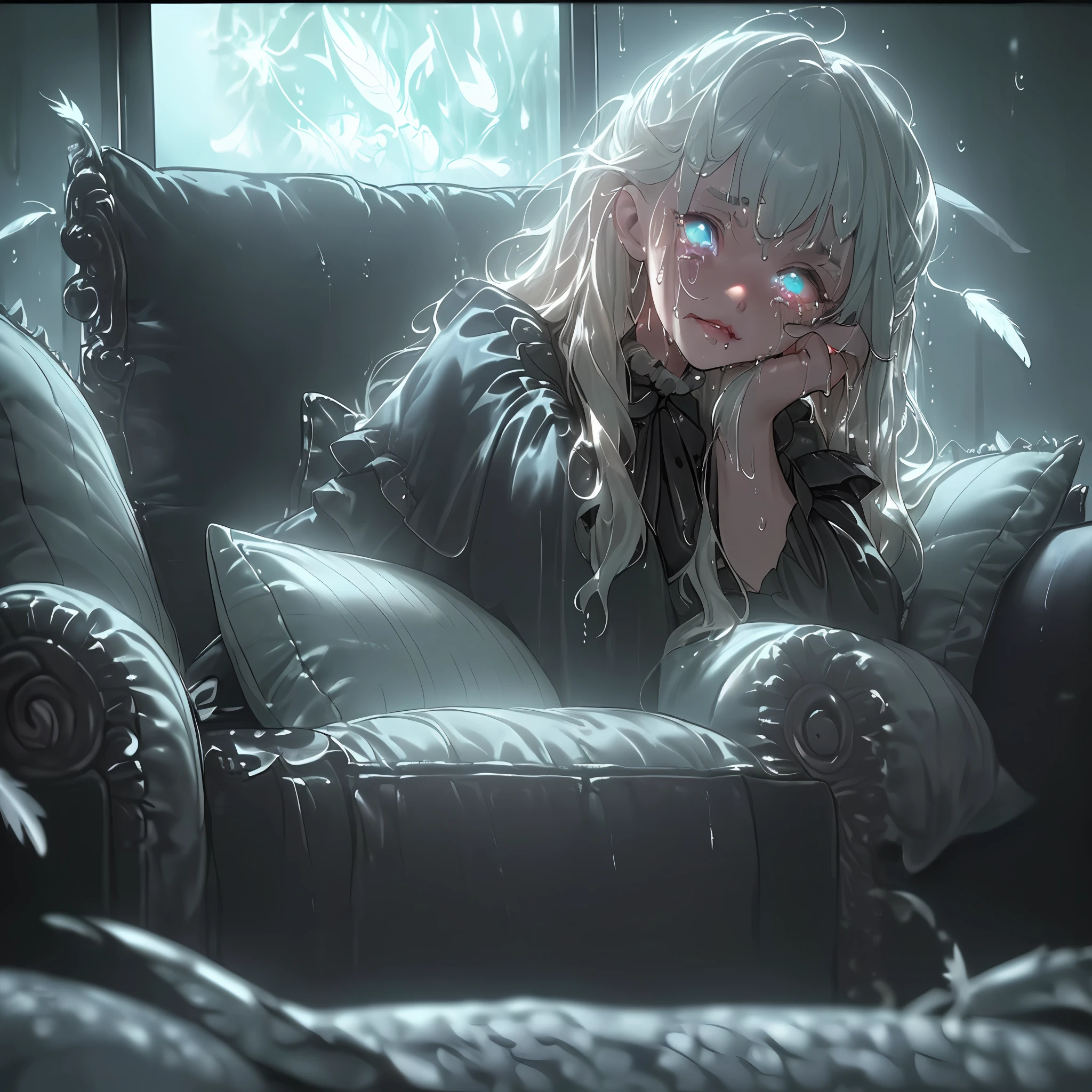 ((Cute:1.2)|(Gothic:1.3)) sitting on the ((couch:1.2)|(sofa:1.2)) ((watching the phone:1.3)|(looking at the phone:1.3)), ((long hair:1.2)|(messy hair)), ((sharp claws:1.2)|(curled claws:1.2)) ((cute face:1.1)|(seductive face:1.3)), ((frightened eyes:1.3)|(tearful eyes:1.2)|(begging eyes:1.1)), ((scales:1.2)|(feathers:1.1)):0.7, ((glowing:1.2)|(luminous:1.1)) and ((wet:1.3)|(drenched:1.2)), ((sticky:1.2)|(sweaty:1.1)), ((cute lips:1.3)|(sinful lips:1.1)), ((dark:1.2)|(moody:1.1)), ((TV glow:1.2)|(soft light of the screen:1.3)), ((pillow:1.2)|(cushion:1.2))