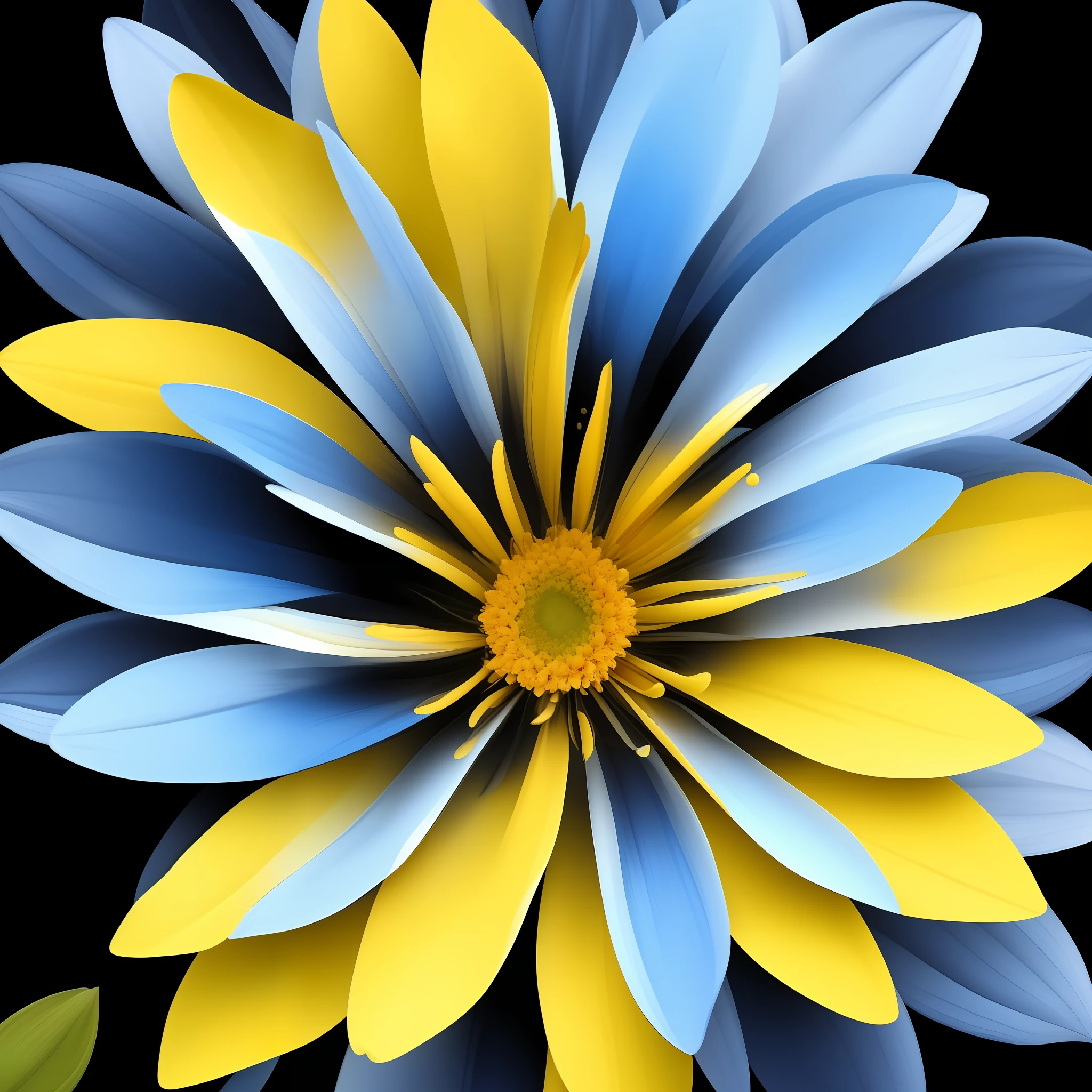 one elementary multi flower, Elemental flowers, vibrant colors, black background, reslista, 16k, cannon, light blue color, yellow, white