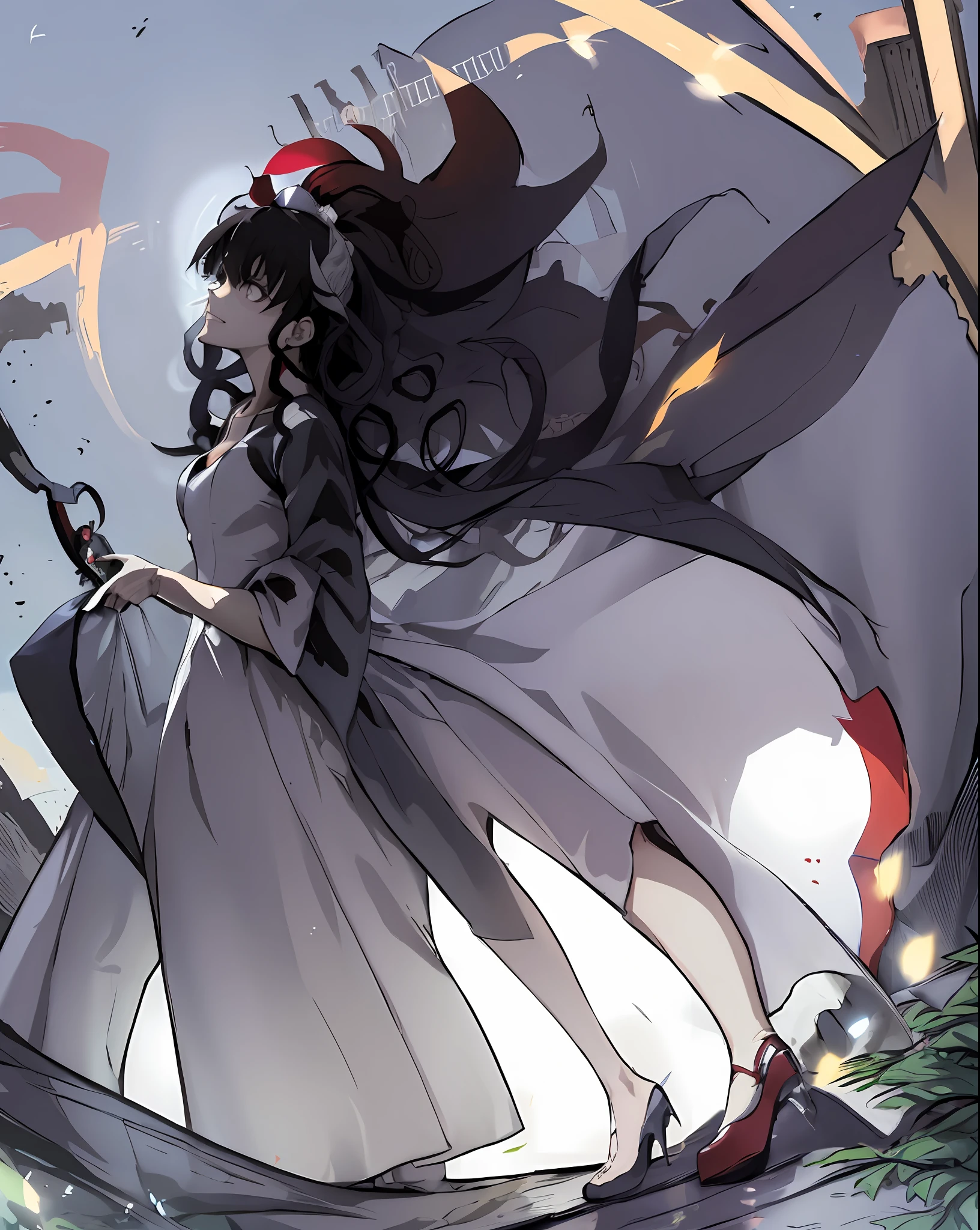 1girl,solo,standing, azami \(kagerou project\), scales,((wedding dress)), cleavage, light smile, spoken heart, garden,outdoors, cowboy shot,