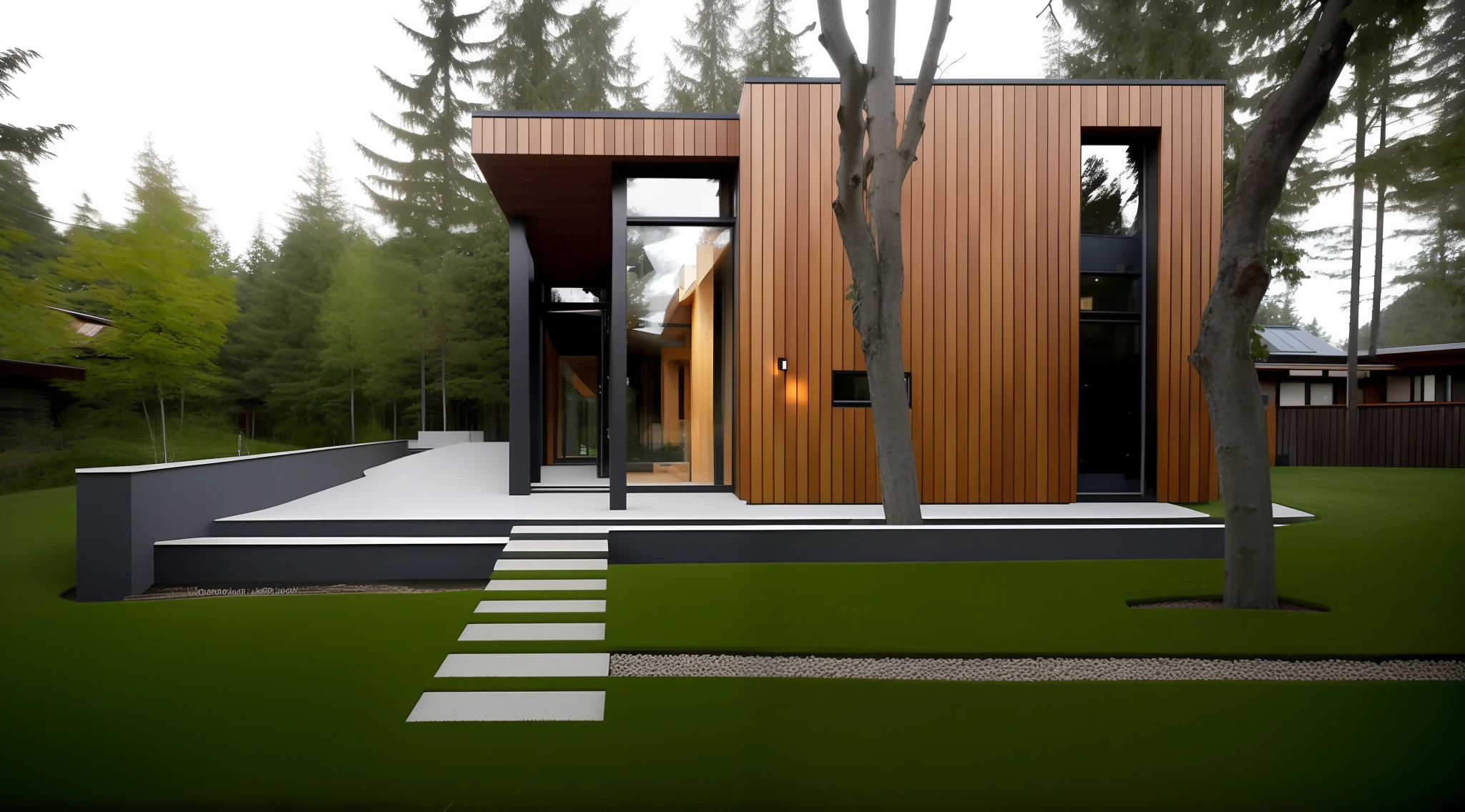 a view of a modern house with a wooden exterior and a large tree, modern house made of tree, award winning modern design, modern house in the wood, wood panel walls, passive house, wooden house, wood panels, minimalistic house in the wood, modern design, high quality architectural art, residential design, well contoured smooth fair walls, exterior design, sustainable architecture