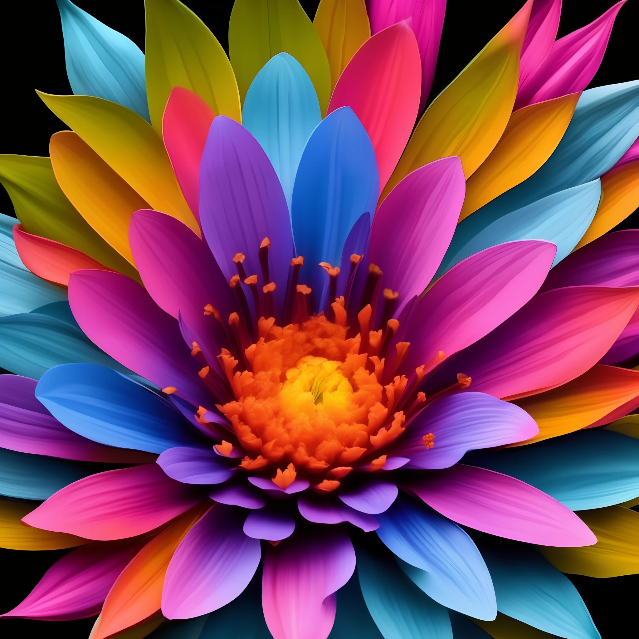 one elementary multi flower, Elemental flowers, vibrant colors, black background, reslista, 16k, cannon