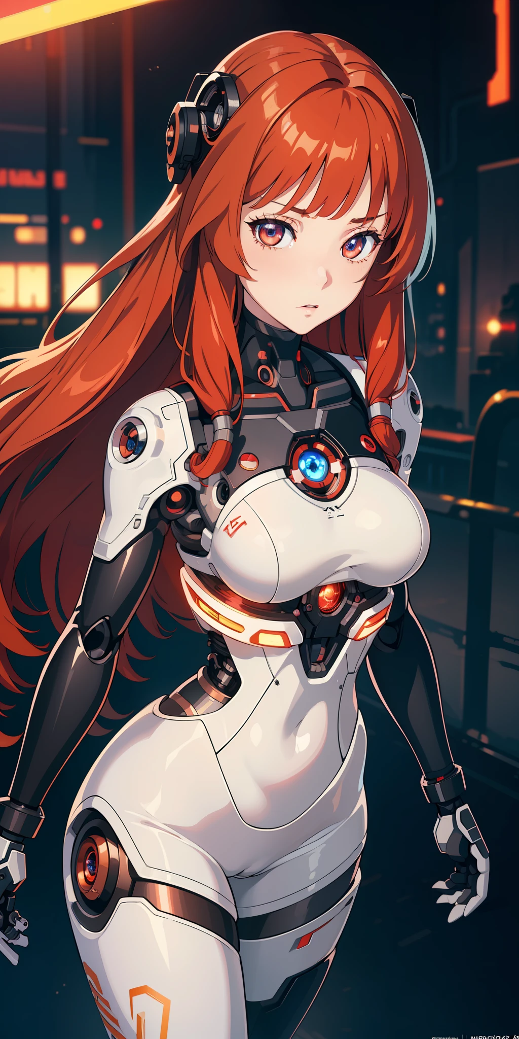 (extremely detailed CG unity 8k wallpaper), (finely detailed beautiful eyes: 1.2), (1 girl), (cyborg:1.3), (high-tech), (long crimson hair:1.2), (anime:1.2), Futurism, depth of field, (masterpiece:1.2), (best quality), 4K, high details