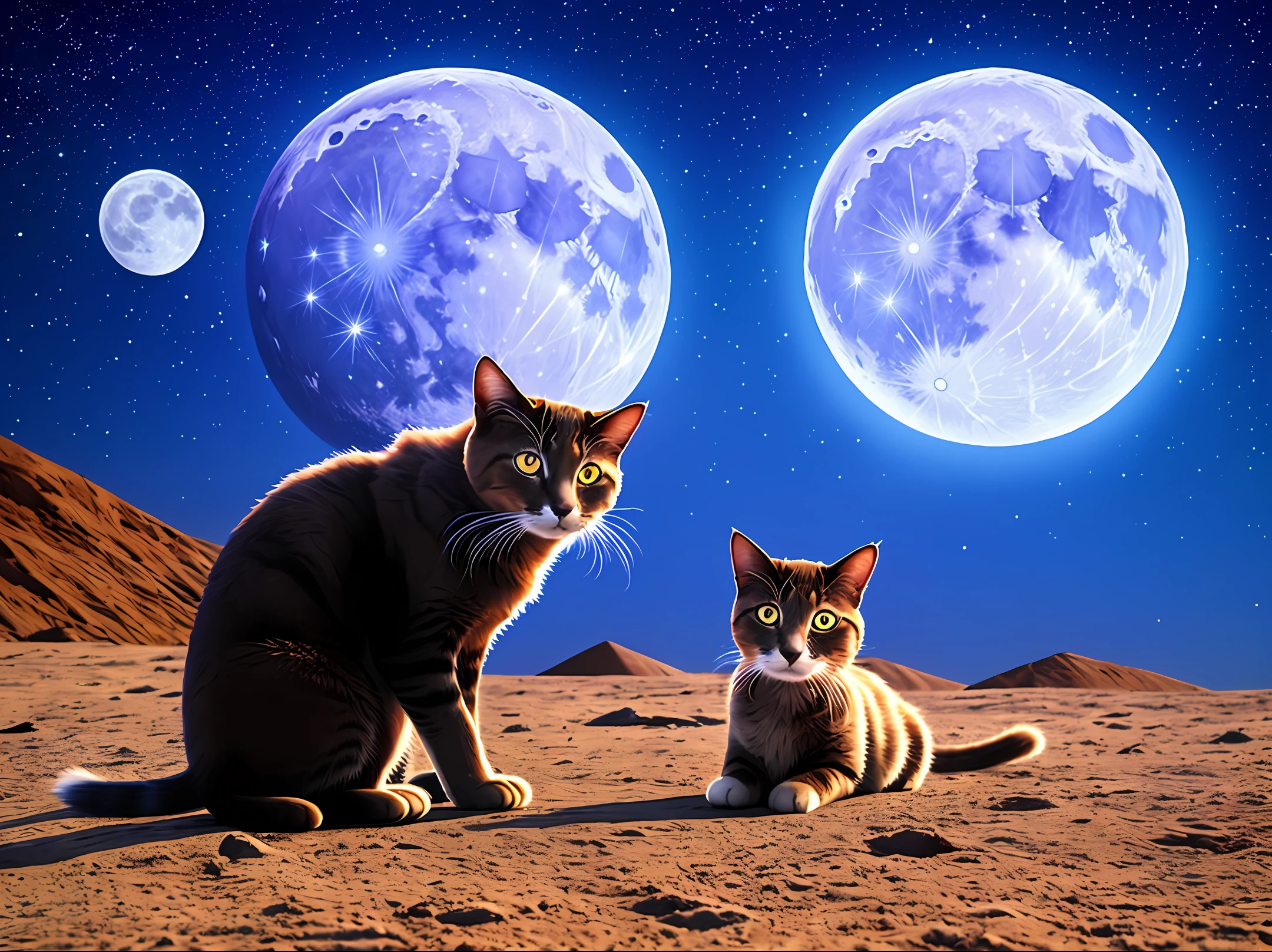 The cat is in the moon.