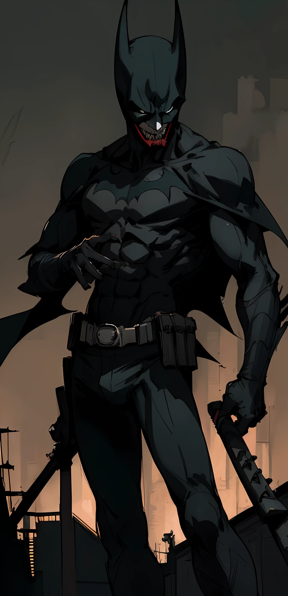 dark and gritty, Studio Ghibli, Anime Key Visual, by Makoto Shinkai, Deep Color, Intricate, 8k resolution concept art, Natural Lighting, Beautiful Compositionbatman and the Joker creepy smile by mark mc, batman with guns, in batman comic book, cyberpunk batman, in batman comics, batman wielding axe, phil noto and james jean, by Josan Gonzalez, the batman who laughs, by Dean Ellis, by Matt Stewart, by Craig Thompson, batman as a zombie!!!!!!!, martin ansin, the batman, arkham batman standing on a city street at night with a city in the background, from movie batman, anigirl batman, batman, gotham, in batman movie still cinematic, film still of batman, the batman, nighttime in gotham city, still image from batman movie, the batman who laughs, he is traversing a shadowy city, japanese dc live-action movie