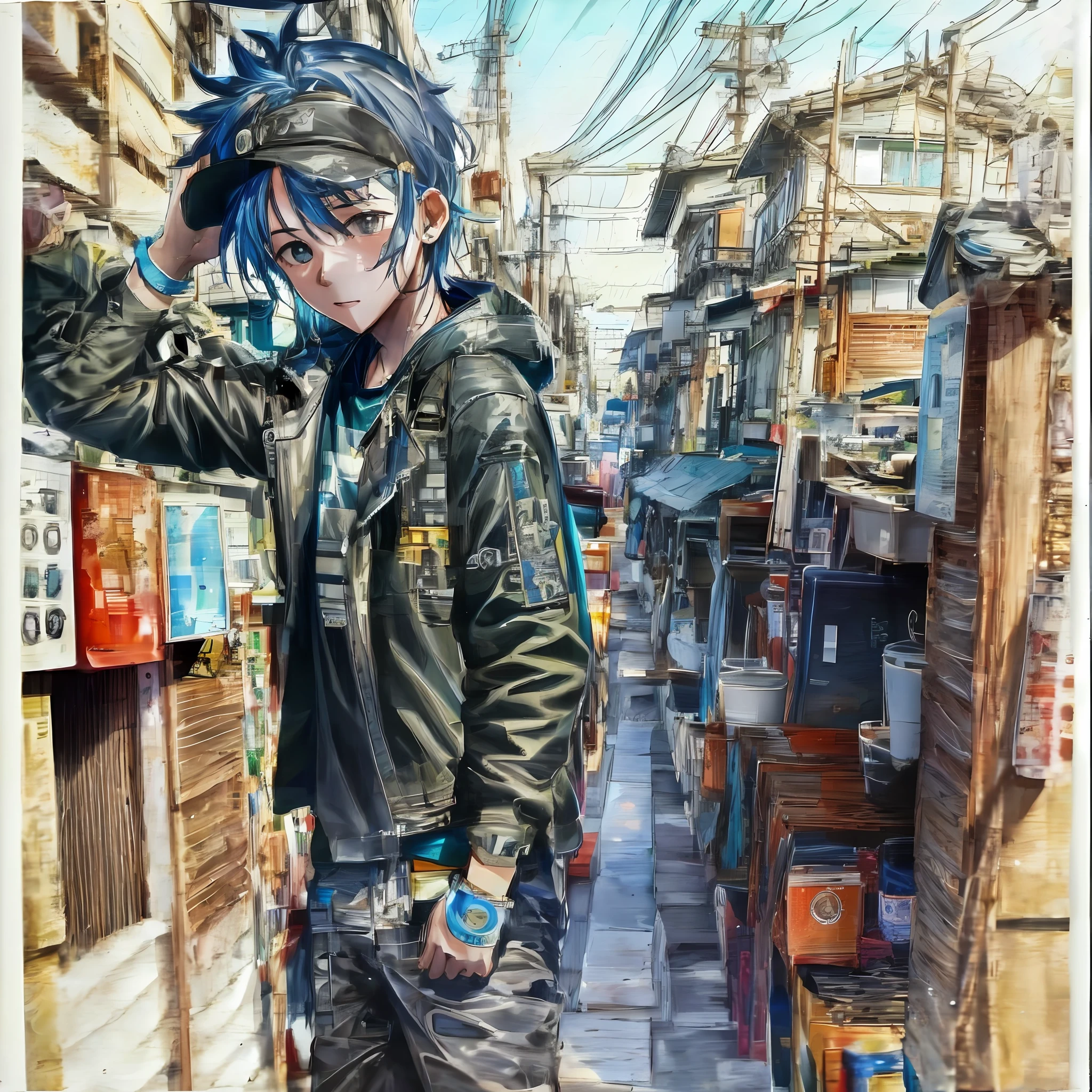Redraw image with character sitting on a bench staring at the ocean