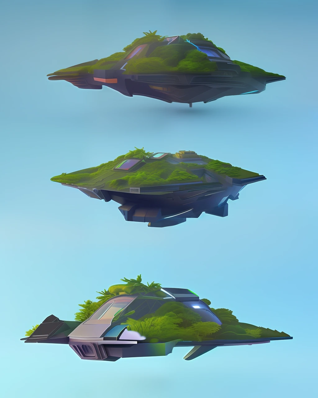 futuristic, 3D, flying Island in space made of Planet splinter