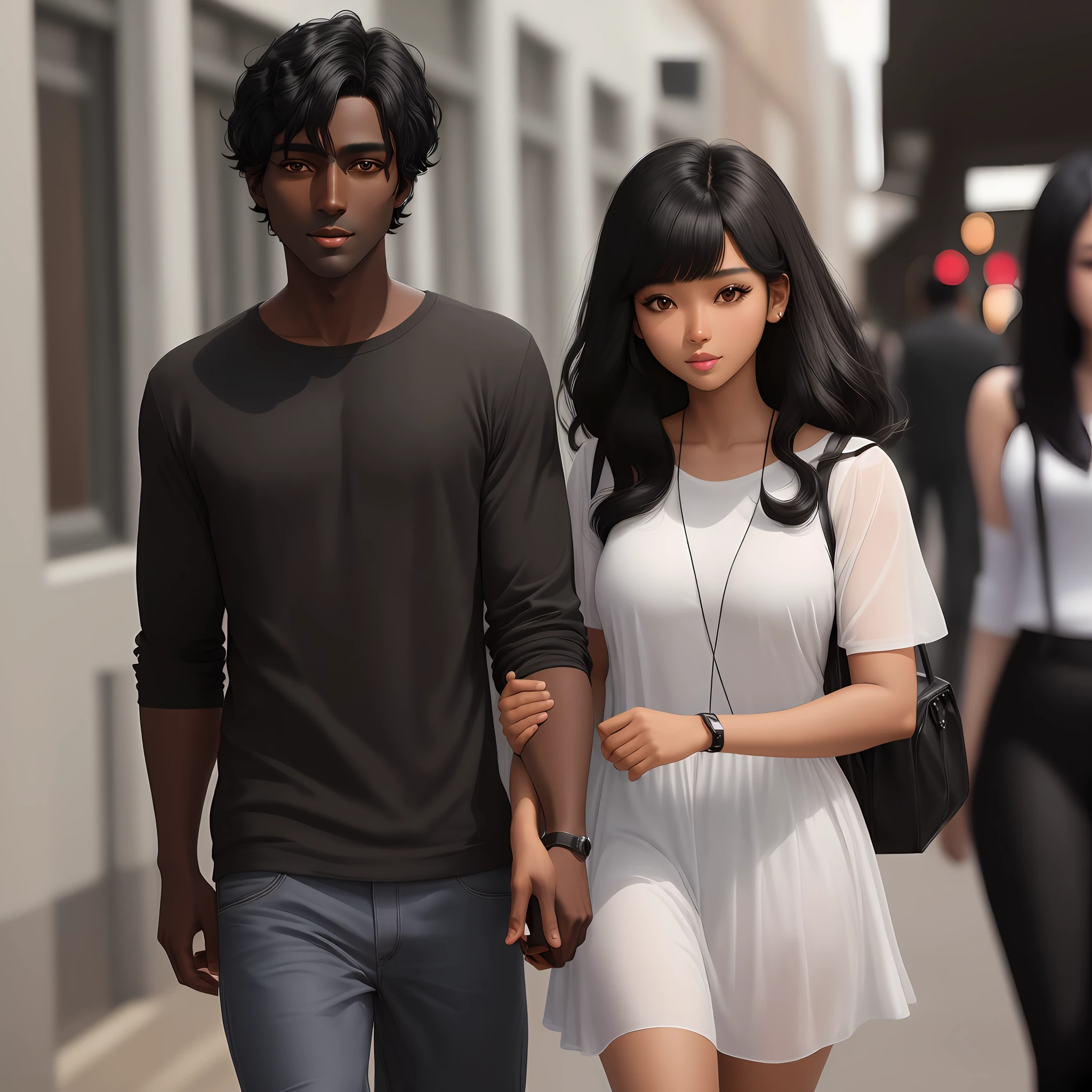 a dark-skinned, black-haired man, a black-haired, dark-skinned woman