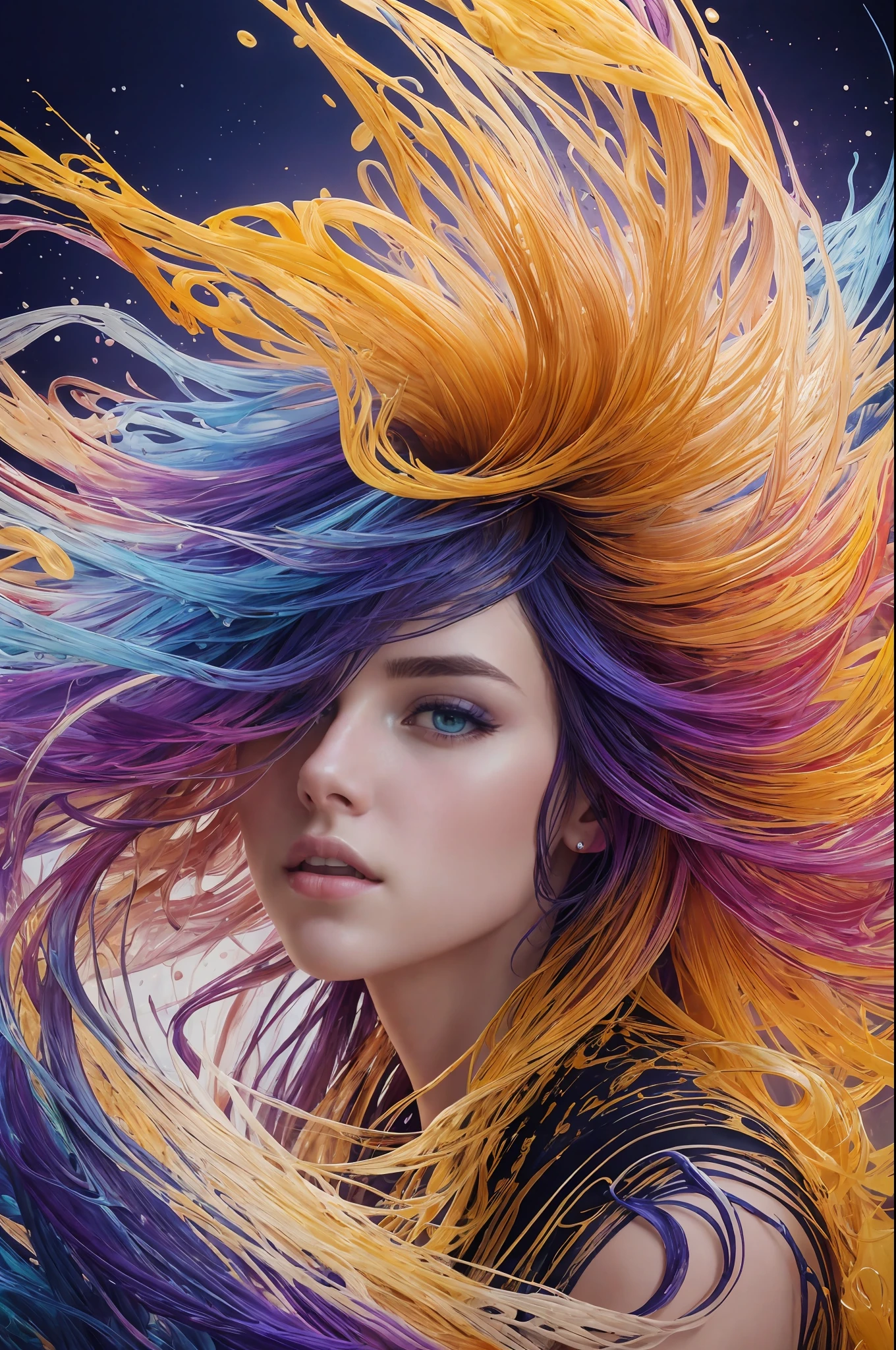 Colorful beautiful girl: a giru 18-years old, messy hair, oil painting, nice perfect face with soft skinice perfect face, blue yellow colors, light purple and violet additions, light red additions, intricate detail, splash screen, 8k resolution, masterpiece, cute face,artstation digital painting smooth veryBlack ink flow: 8k resolution photorealistic masterpiece: intricately detailed fluid gouache painting: by Jean Baptiste Mongue: calligraphy: acrylic: watercolor art, professional photography, natural lighting, volumetric lighting maximalist photoillustration: by marton bobzert:, complex, elegant, expansive, fantastical,  wavy hair, vibrant, Best quality details, realistic, High definition, High quality texture, epic lighting, Cinematic film still, 8k, soft lighting, anime style, masterful playing card border, random Colorful art, oil painting, blue yellow colors, light purple and violet additions, light red additions, intricate detail, splash screen, 8k resolution, masterpiece, artstation digital painting smooth veryBlack ink flow: 8k resolution photorealistic masterpiece: intricately detailed fluid gouache painting: by Jean Baptiste Mongue: calligraphy: acrylic: watercolor art, professional photography, natural lighting, volumetric lighting maximalist photoillustration: by marton bobzert:, complex, elegant, expansive, fantastical,  vibrant