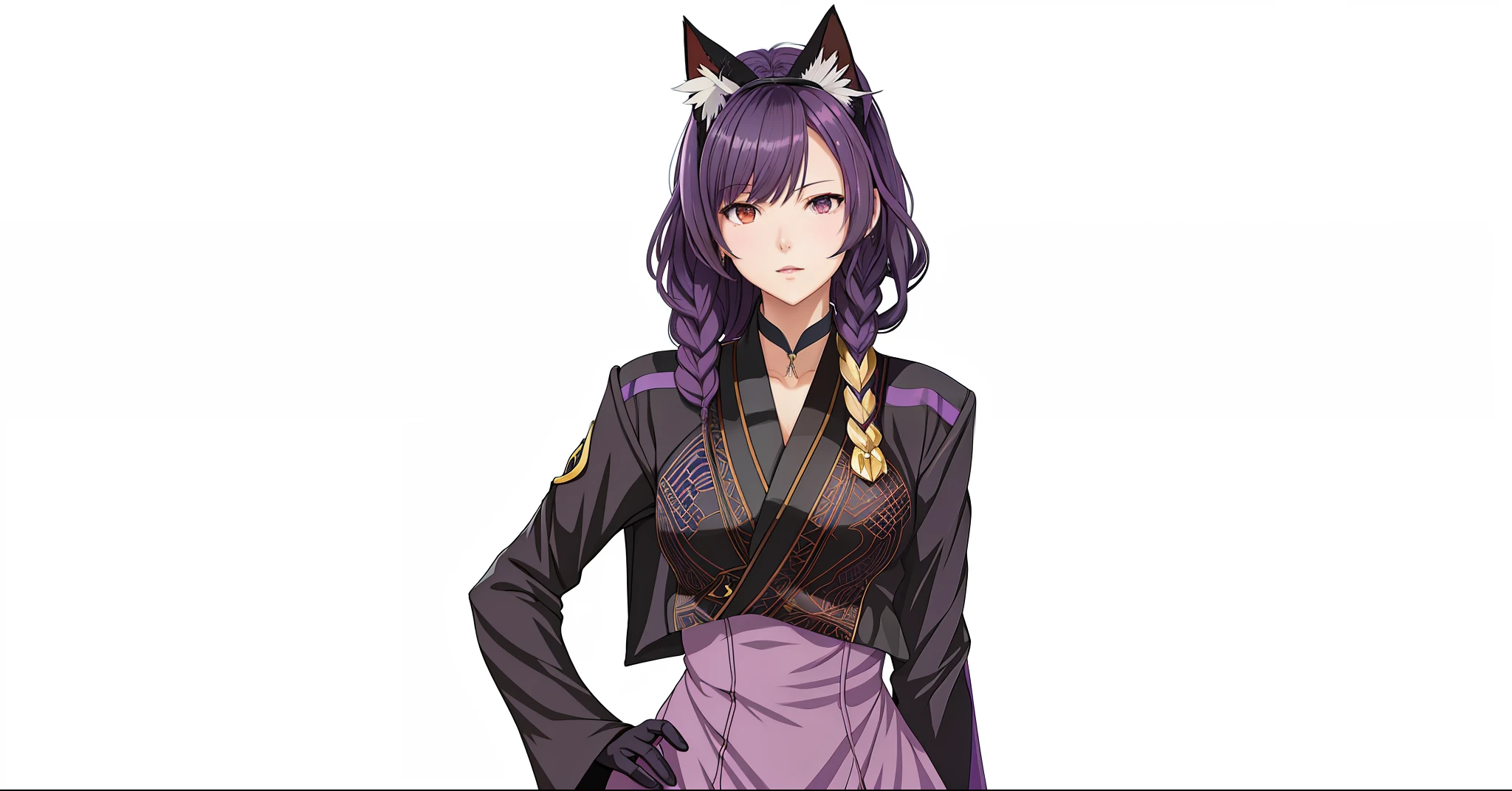 anime girl in a purple dress with a cat ears and a black jacket, ((wearing aristocrat robe)), from girls frontline, highly detailed character, attractive cat girl, beautiful anime catgirl, guweiz, catgirl, full character, anime catgirl, artwork in the style of guweiz, from arknights, fine details. girls frontline