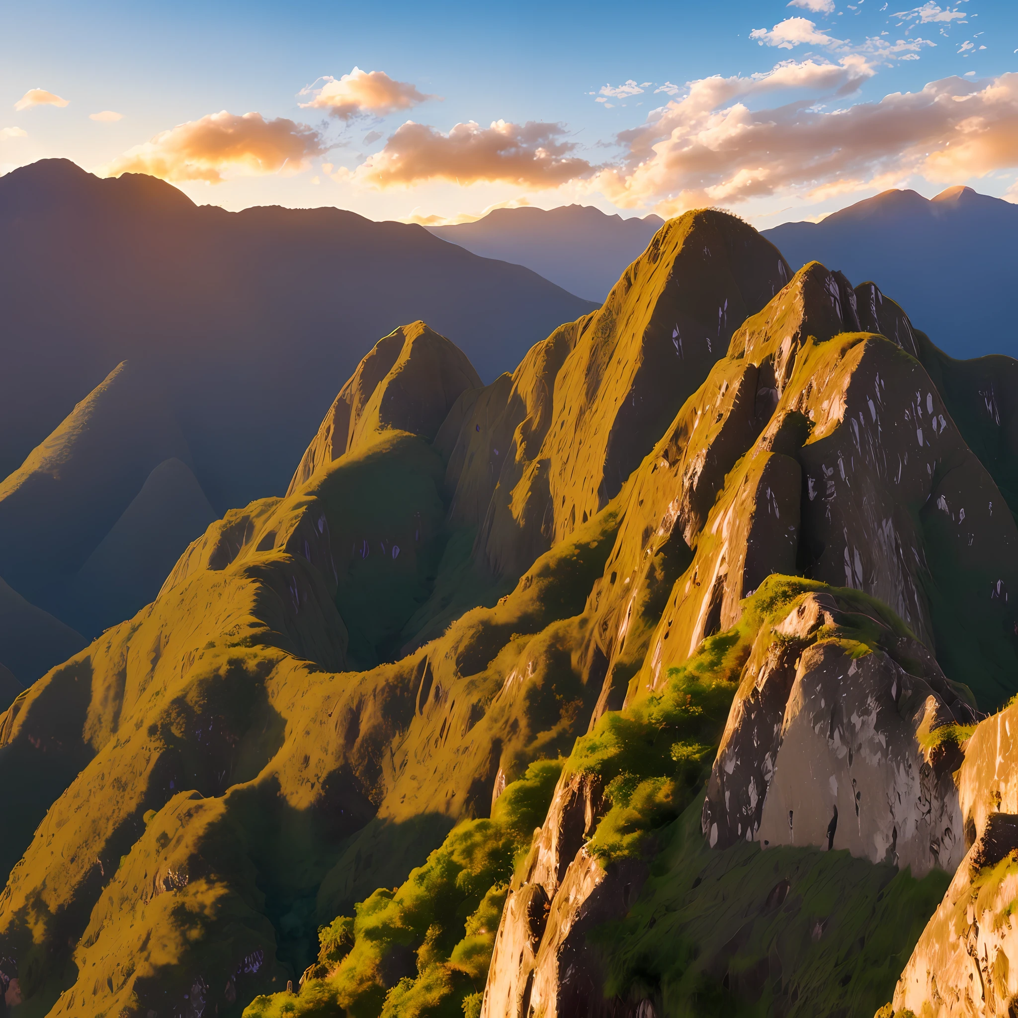 Panoramic view of Machupicho during the golden hour, ultra realistic, 8k