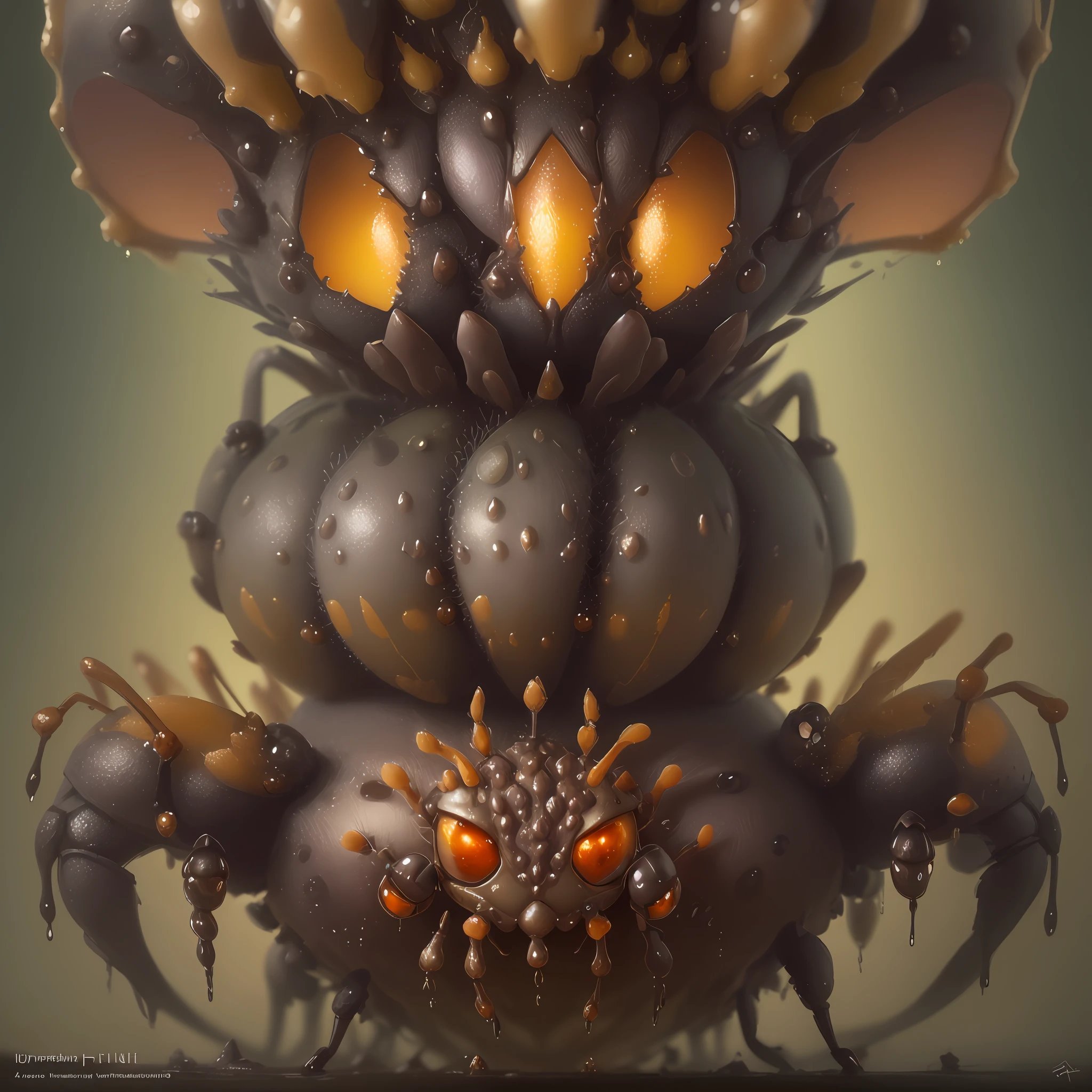 Cute little fantasy ant, anthill, 4k, symmetrical, soft lighting, detailed muzzle and body, artstation trend, intricate details, very detailed, pencil drawing, sketches, unreal engine, Brian Froude, oil painting, heavy strokes, dripping paint, oil painting, heavy strokes, dripping paint