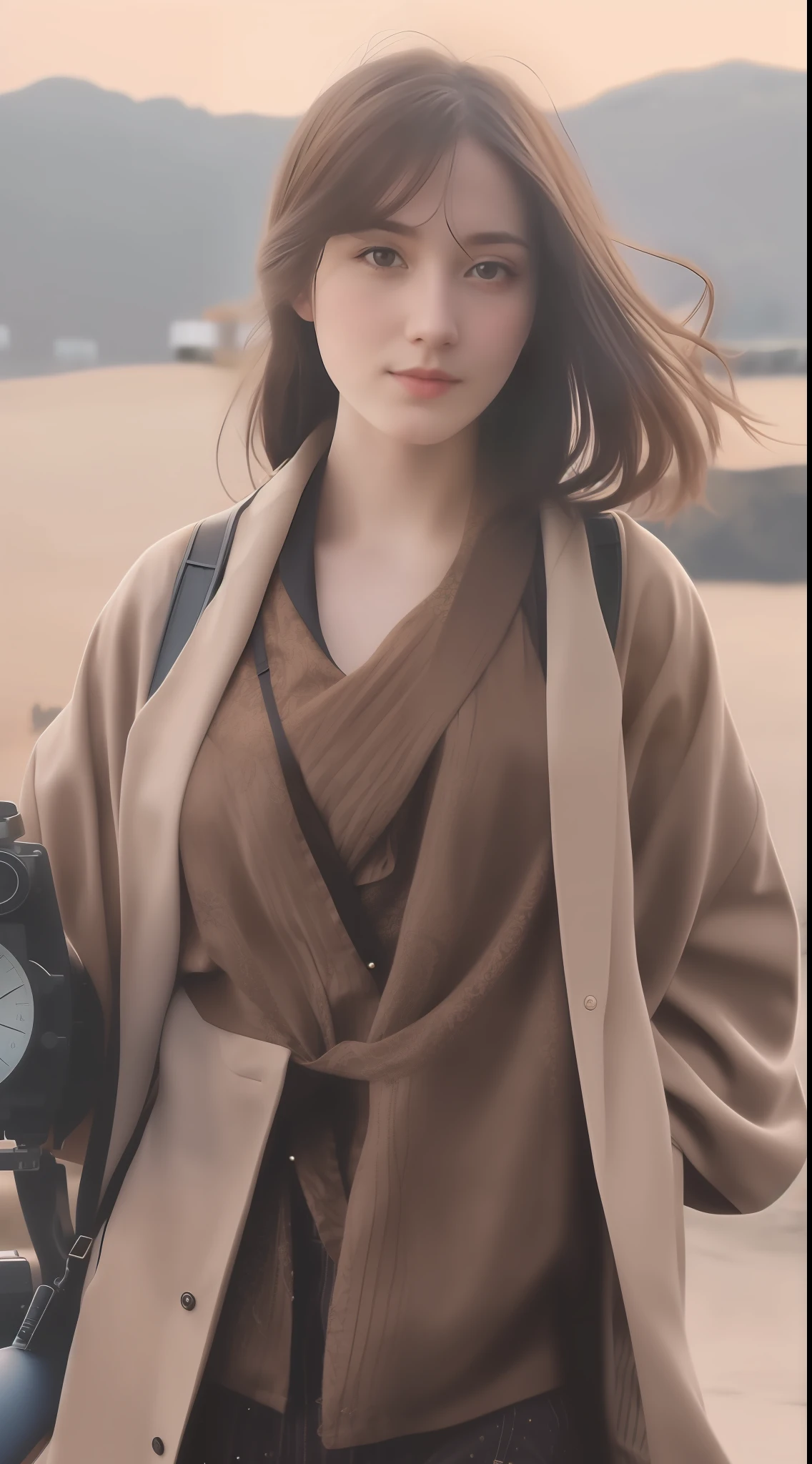 girl, (pale skin:0.4), steampunk, scientist, lab, (detailed skin:1.4), realistic, film grain, posing, wind,