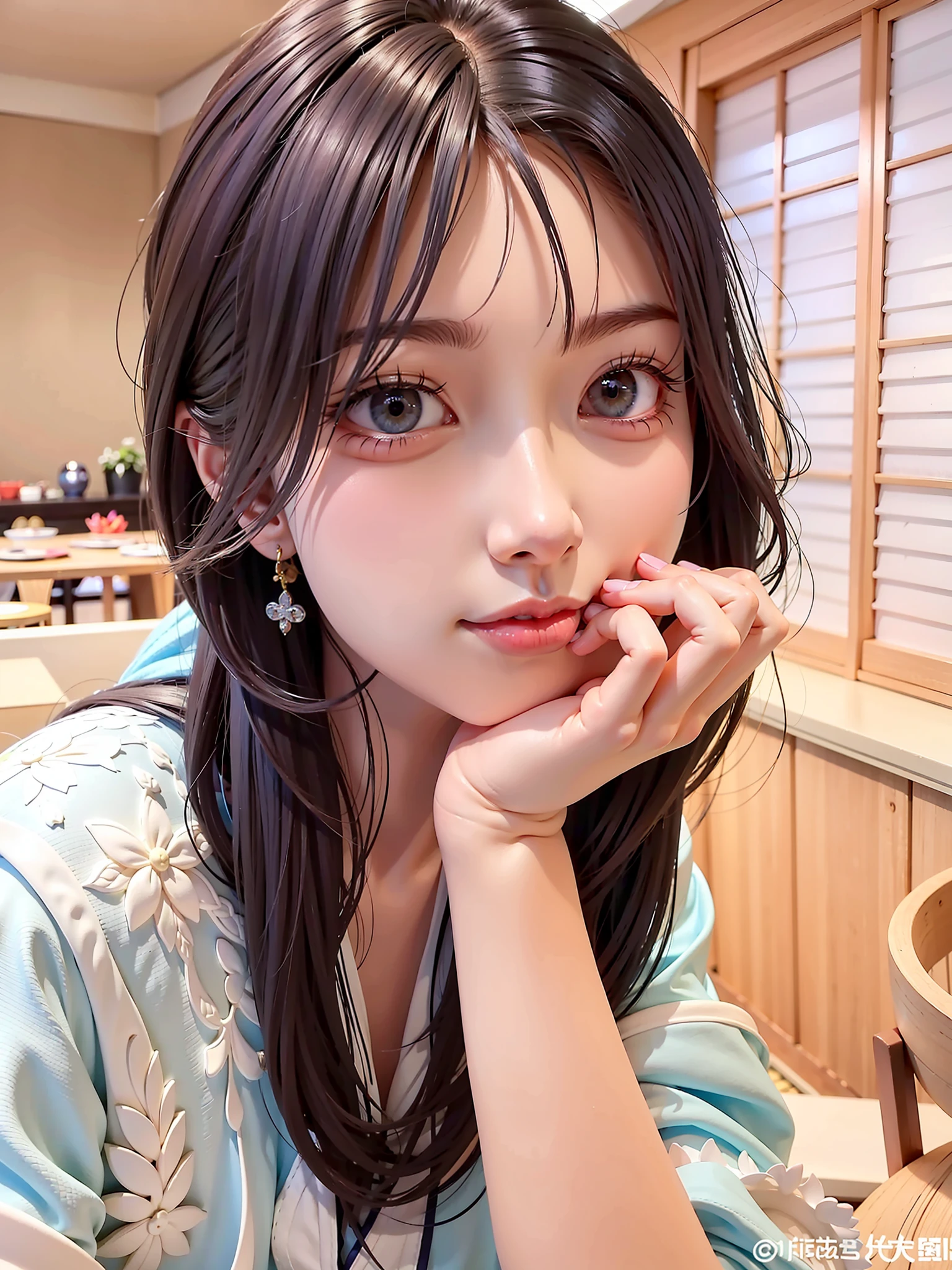 arafed asian woman with long hair and a blue shirt posing for a picture, tzuyu from twice, young adorable korean face, wan adorable korean face, young cute wan asian face, girl cute-fine-face, ulzzang, with cute - fine - face, korean girl, cute natural anime face, jinyoung shin, beautiful japanese girls face