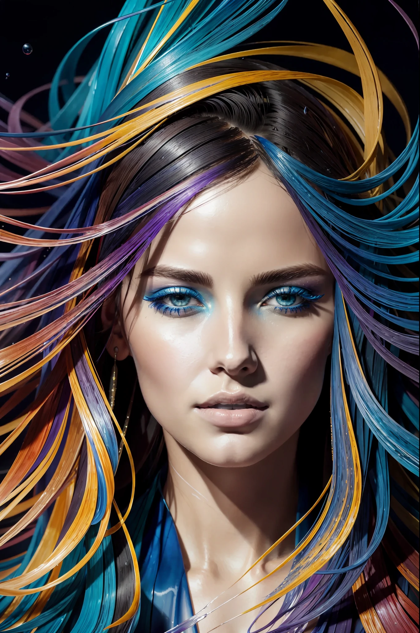 Colorful beautiful girl: a giru 28-years old, messy hair, oil painting, nice perfect face with soft skinice perfect face, blue yellow colors, light purple and violet additions, light red additions, intricate detail, splash screen, 8k resolution, masterpiece, cute face,artstation digital painting smooth veryBlack ink flow: 8k resolution photorealistic masterpiece: intricately detailed fluid gouache painting: by Jean Baptiste Mongue: calligraphy: acrylic: watercolor art, professional photography, natural lighting, volumetric lighting maximalist photoillustration: by marton bobzert:, complex, elegant, expansive, fantastical,  wavy hair, vibrant, Best quality details, realistic, High definition, High quality texture, epic lighting, Cinematic film still, 8k, soft lighting, anime style, masterful playing card border, random Colorful art, oil painting, blue yellow colors, light purple and violet additions, light red additions, intricate detail, splash screen, 8k resolution, masterpiece, artstation digital painting smooth veryBlack ink flow: 8k resolution photorealistic masterpiece: intricately detailed fluid gouache painting: by Jean Baptiste Mongue: calligraphy: acrylic: watercolor art, professional photography, natural lighting, volumetric lighting maximalist photoillustration: by marton bobzert:, complex, elegant, expansive, fantastical, vibrant