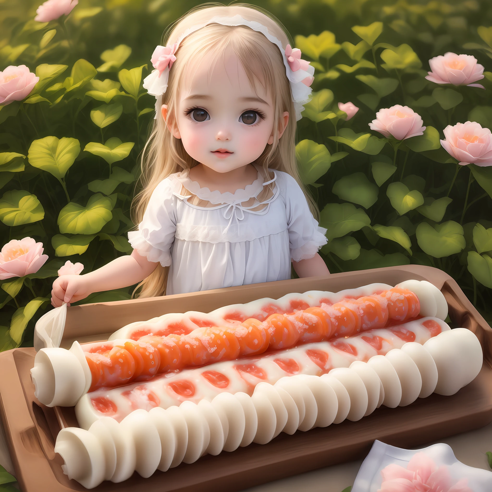 Beautiful child girl with cannelloni