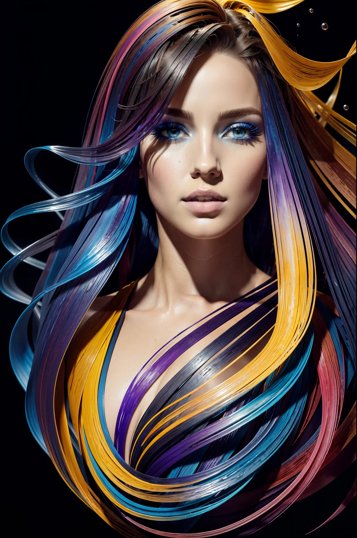 Colorful beautiful girl: a giru 28-years old, messy hair, oil painting, nice perfect face with soft skinice perfect face, blue yellow colors, light purple and violet additions, light red additions, intricate detail, splash screen, 8k resolution, masterpiece, cute face,artstation digital painting smooth veryBlack ink flow: 8k resolution photorealistic masterpiece: intricately detailed fluid gouache painting: by Jean Baptiste Mongue: calligraphy: acrylic: watercolor art, professional photography, natural lighting, volumetric lighting maximalist photoillustration: by marton bobzert:, complex, elegant, expansive, fantastical,  wavy hair, vibrant, Best quality details, realistic, High definition, High quality texture, epic lighting, Cinematic film still, 8k, soft lighting, anime style, masterful playing card border, random Colorful art, oil painting, blue yellow colors, light purple and violet additions, light red additions, intricate detail, splash screen, 8k resolution, masterpiece, artstation digital painting smooth veryBlack ink flow: 8k resolution photorealistic masterpiece: intricately detailed fluid gouache painting: by Jean Baptiste Mongue: calligraphy: acrylic: watercolor art, professional photography, natural lighting, volumetric lighting maximalist photoillustration: by marton bobzert:, complex, elegant, expansive, fantastical, vibrant