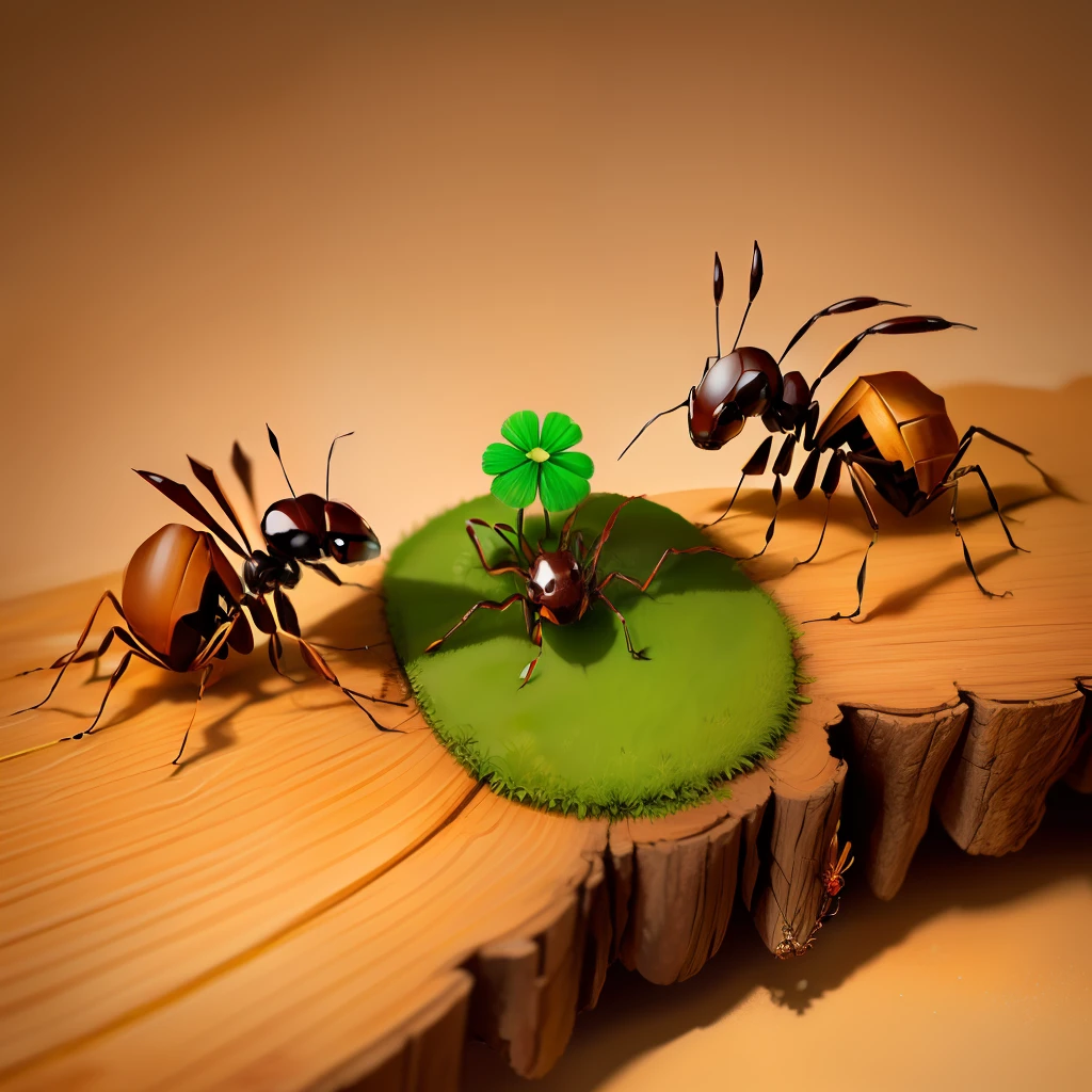 giant ants walking on wood and clover