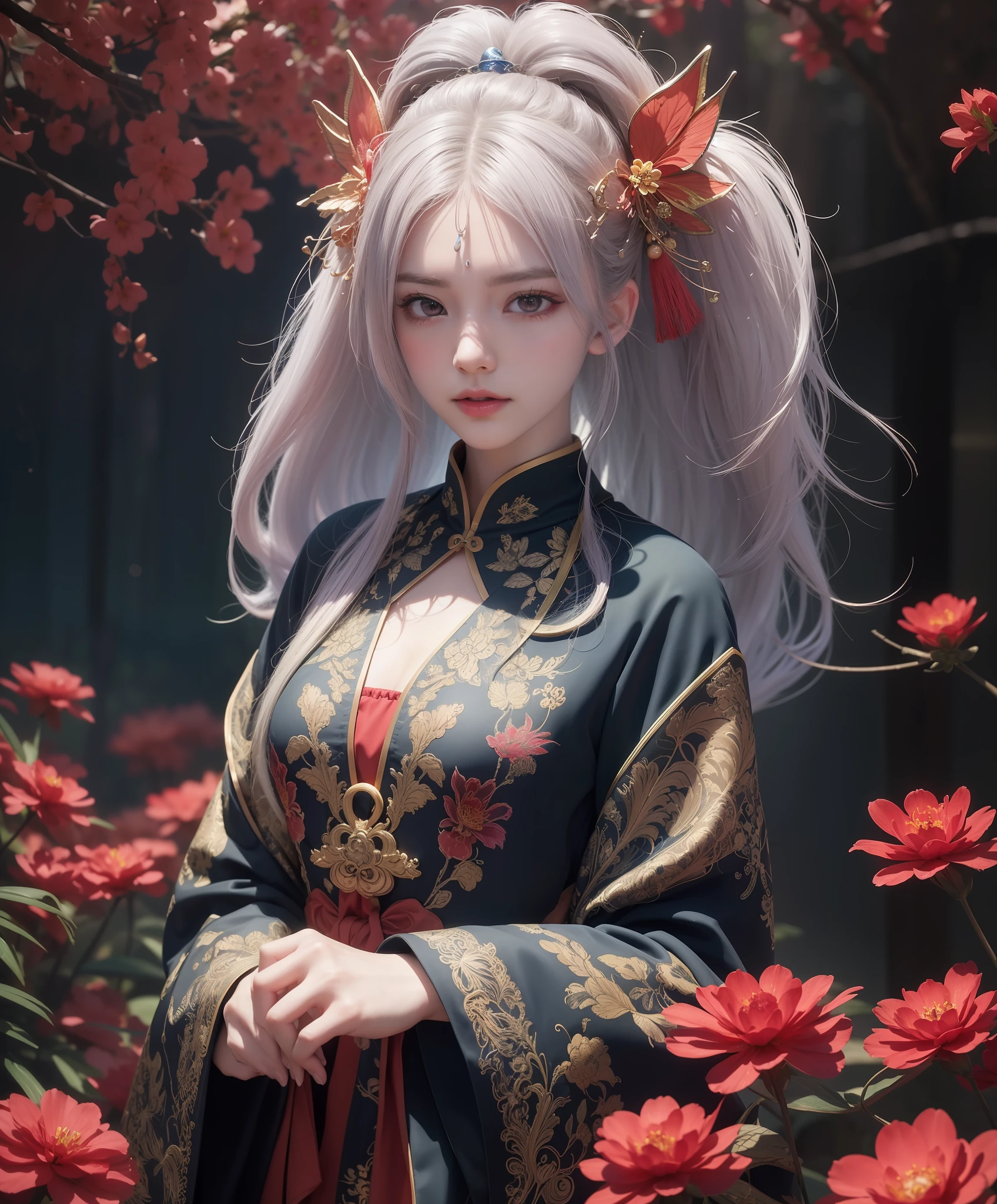 (8k, RAW photo:1.2),best quality, ultra high res,dramatic angle,(fluttered detailed color splashs), (illustration),(((1 girl))),(long hair),(rain:0.9),(hair ornament:1.4),there is an ancient palace beside the girl,chinese clothes,(focus on), color Ink wash painting,(color splashing),colorful splashing,(((colorful))),(sketch:0.8), Masterpiece,best quality, beautifully painted,highly detailed,(denoising:0.6),[splash ink],((ink refraction)), (beautiful detailed sky),moon,highly,detaild,(masterpiece, best quality, extremely detailed CG unity 8k wallpaper,masterpiece, best quality, ultra-detailed),(Lycoris radiata),