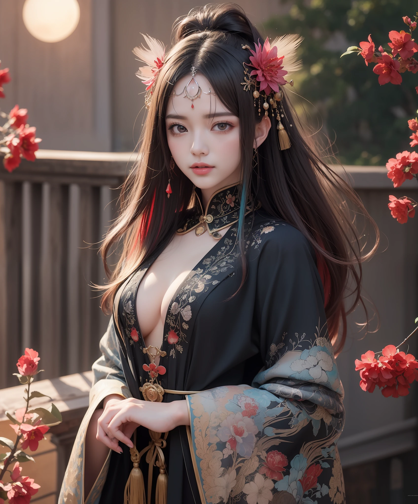 (8k, RAW photo:1.2),best quality, ultra high res,dramatic angle,(fluttered detailed color splashs), (illustration),(((1 girl))),(long hair),(rain:0.9),(hair ornament:1.4),there is an ancient palace beside the girl,chinese clothes,(focus on), color Ink wash painting,(color splashing),colorful splashing,(((colorful))),(sketch:0.8), Masterpiece,best quality, beautifully painted,highly detailed,(denoising:0.6),[splash ink],((ink refraction)), (beautiful detailed sky),moon,highly,detaild,(masterpiece, best quality, extremely detailed CG unity 8k wallpaper,masterpiece, best quality, ultra-detailed),(Lycoris radiata),