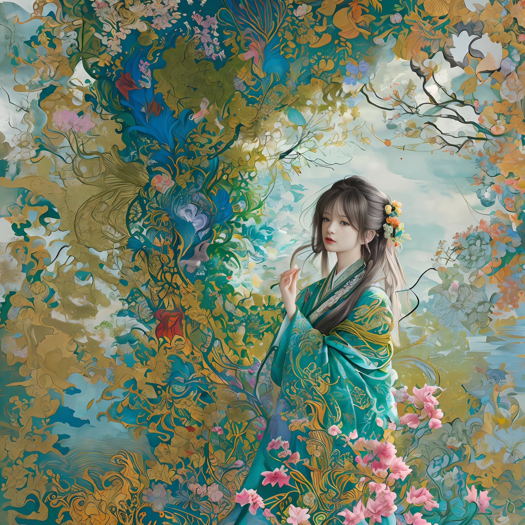 official art, unity 8k wallpaper, ultra detailed, beautiful and aesthetic,beautiful, masterpiece, best quality, zentangle, mandala, tangle, entangle, dynamic angle, cowboyshot, the most beautiful form of chaos, elegant, a brutalist designed, vivid colours, romanticism, by james jean, roby dwi antono, ross tran, francis bacon, michal mraz, adrian ghenie, petra cortright, gerhard richter, takato yamamoto, ashley wood, atmospheric, enjoying a stream of music,