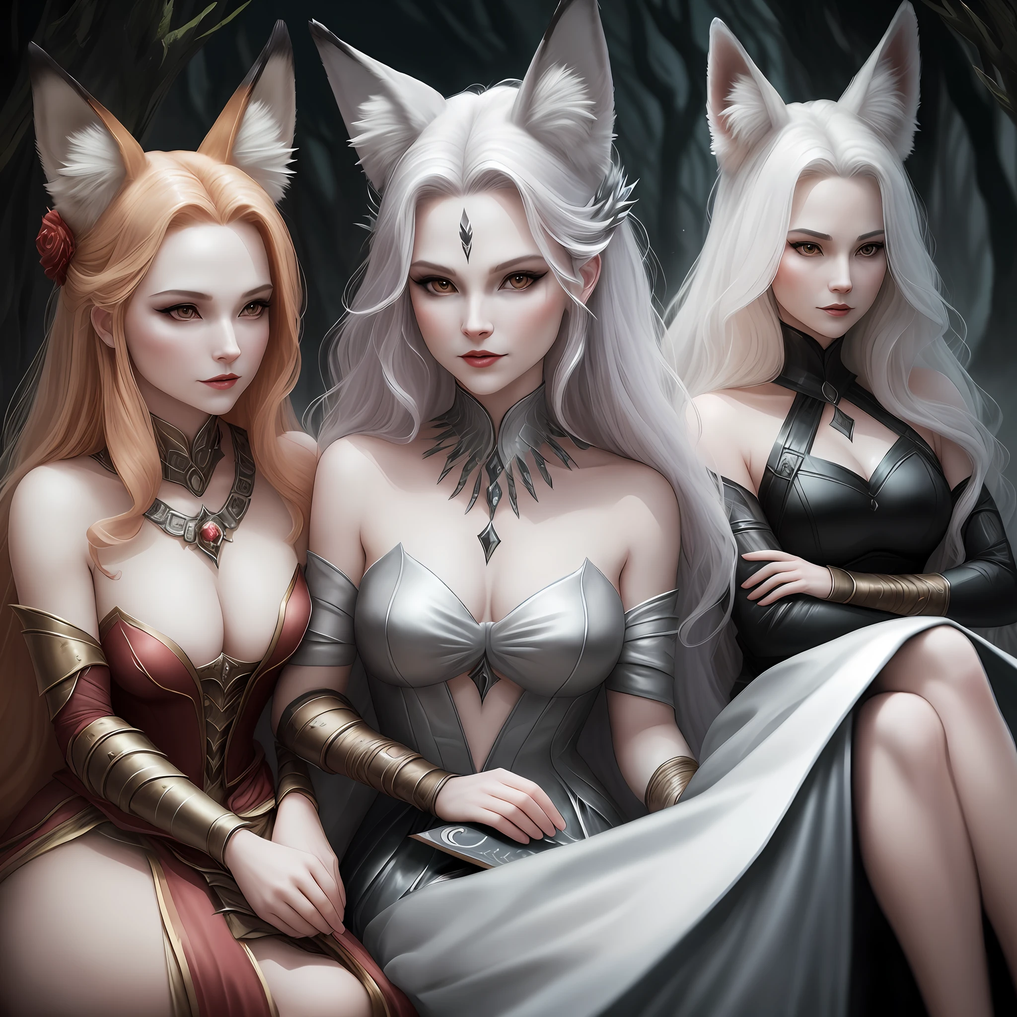 The fox queen is a fictional character that can have different characteristics depending on the context. However, in general, the fox queen can be described as a powerful and cunning creature that rules over its territory or tribe. She has a sharp mind, cunning and the ability to manipulate other creatures to achieve her goals. The fox queen can also be depicted as beautiful and graceful, but also treacherous and dangerous.