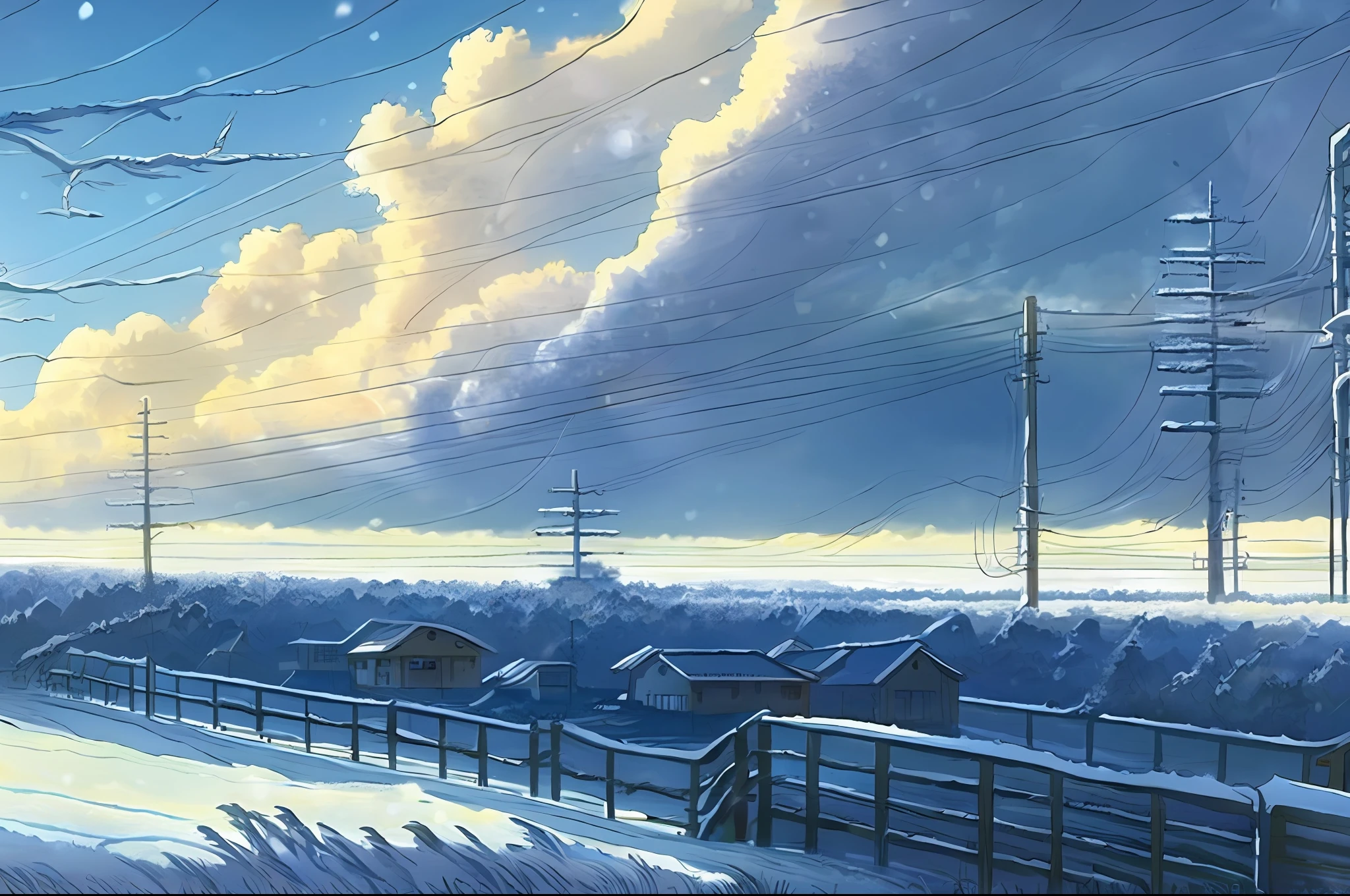 Snowapocalypse creates a high-resolution artwork of Lofi, which is a snowy cloud that glows in the sun. In winter, Makoto Shinkai and Studio Ghibli, very detailed, incredibly quality, trends on the art station, masterpieces, 8k