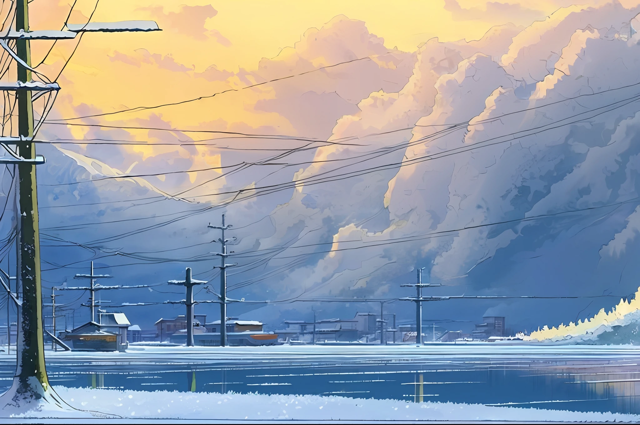 Snowapocalypse creates a high-resolution artwork of Lofi, which is a snowy cloud that glows in the sun. In winter, Makoto Shinkai and Studio Ghibli, very detailed, incredibly quality, trends on the art station, masterpieces, 8k