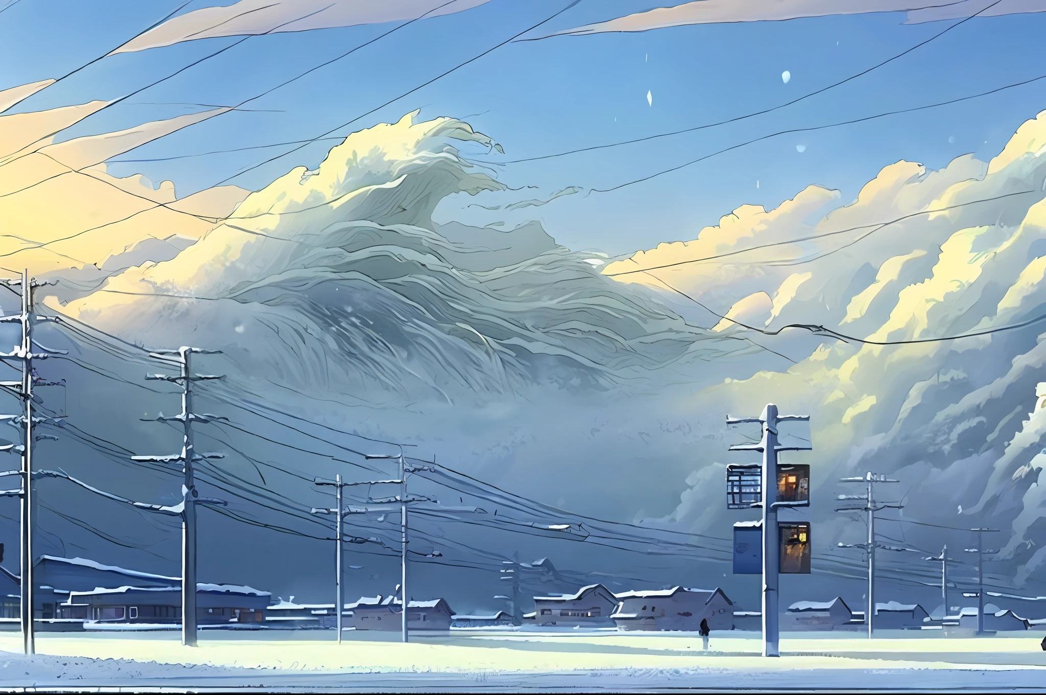 Snowapocalypse creates a high-resolution artwork of Lofi, which is a snowy cloud that glows in the sun. In winter, Makoto Shinkai and Studio Ghibli, very detailed, incredibly quality, trends on the art station, masterpieces, 8k