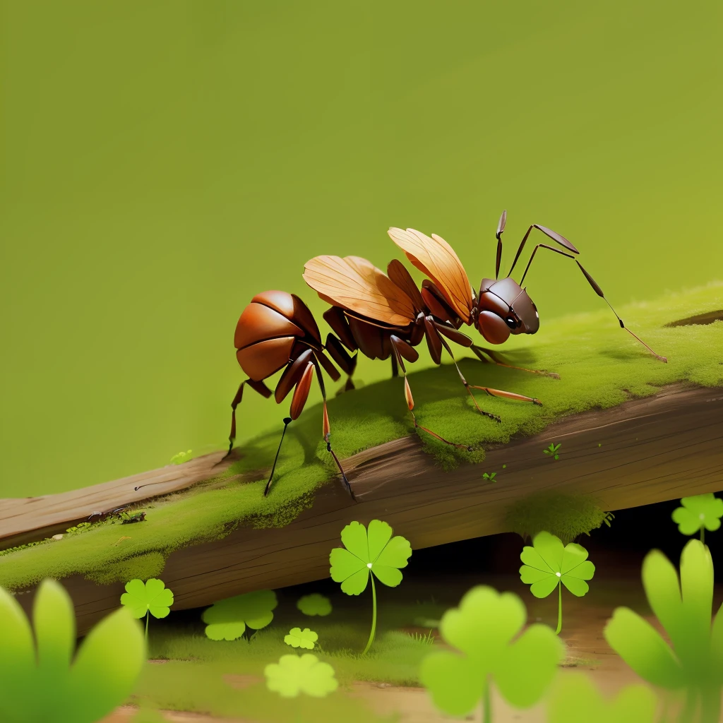 giant ants walking on wood and clover