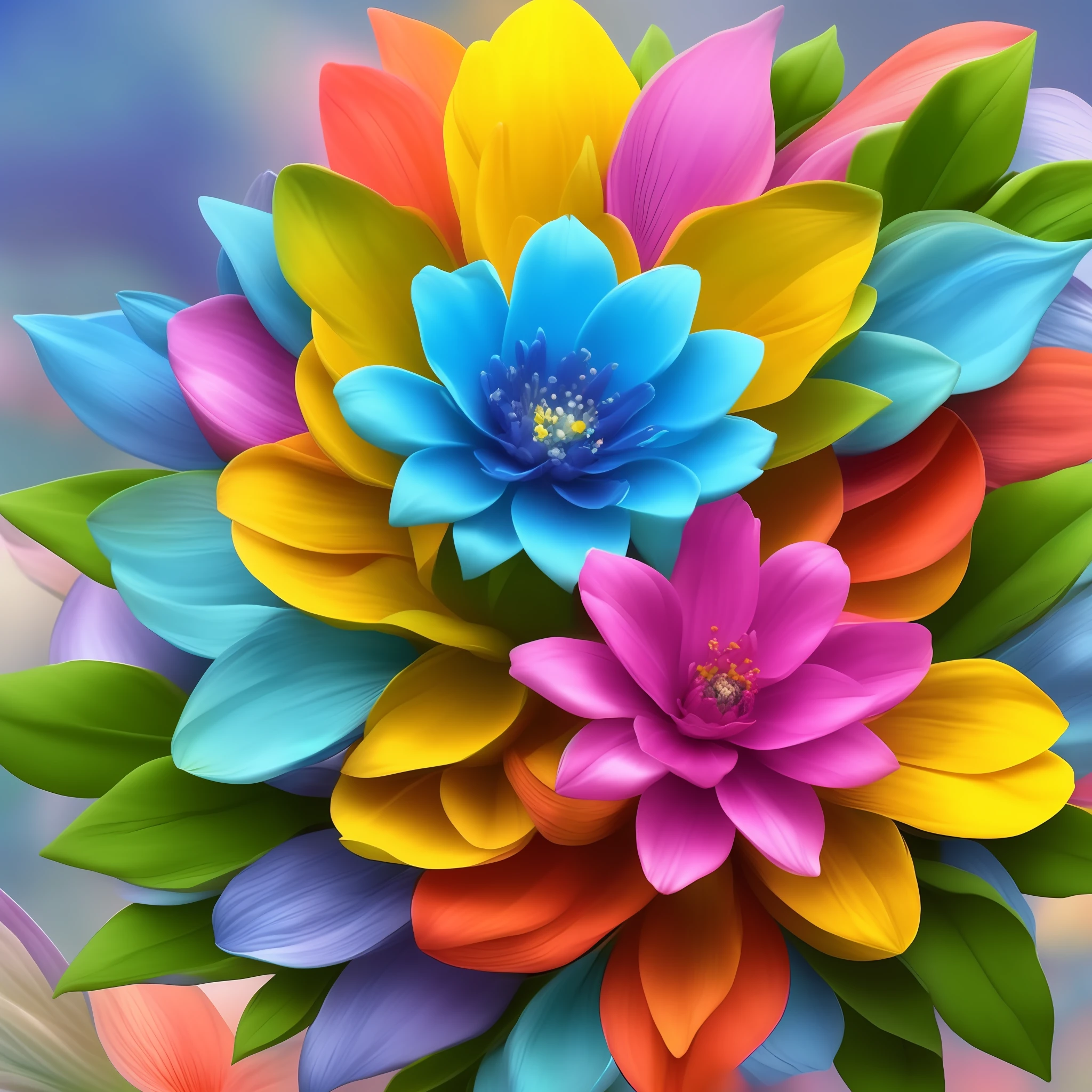 one elementary multi flower, Elemental flowers, vibrant colors, reslista, 16k, cannon