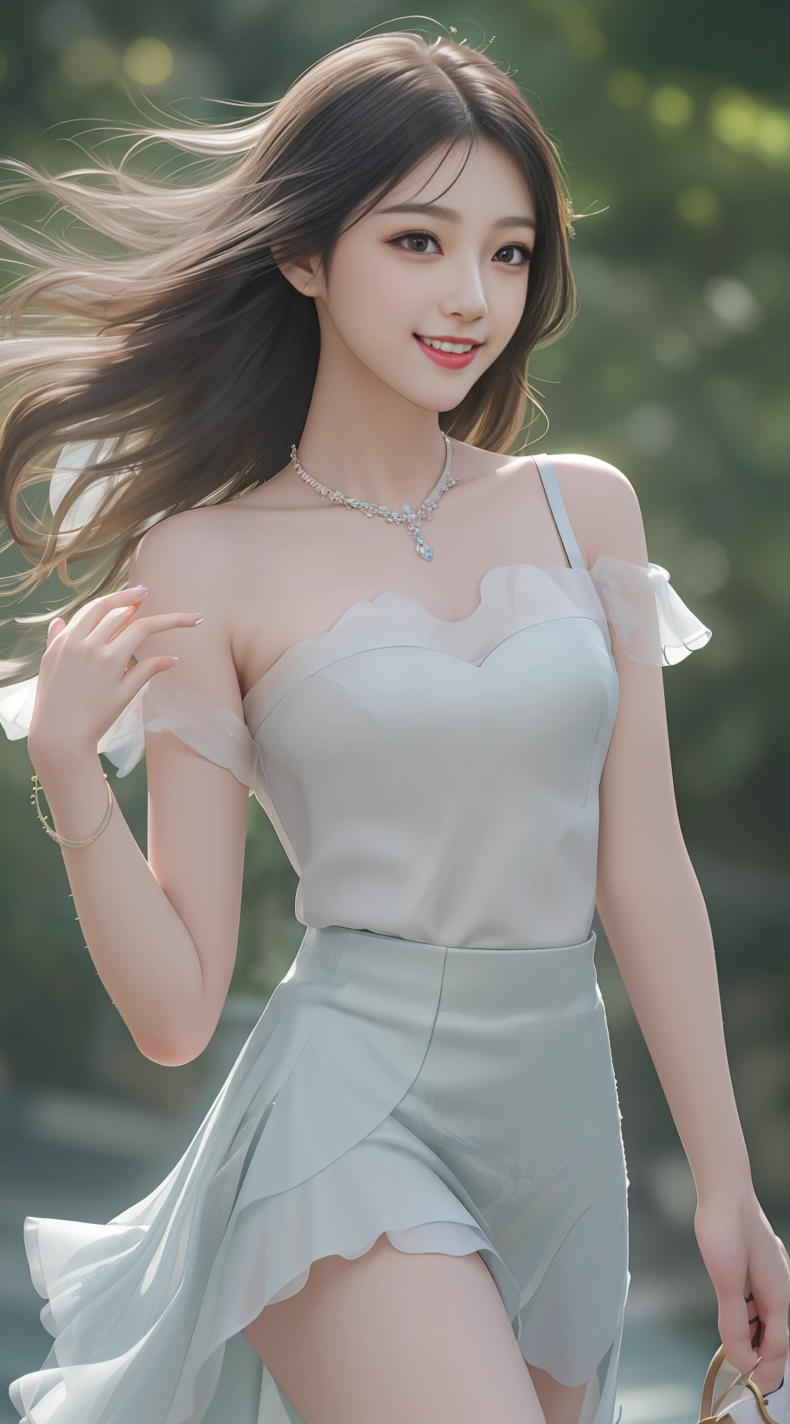 araffe asian woman in a short dress walking with a purse, elegant smiling pose, cute elegant pose, ethereal beauty, elegant fashion model, wearing an elegant outfit, digital art of an elegant, korean women's fashion model, gorgeous young korean woman, beautiful and smiling, ethereal skin, elegant dress, beautiful south korean woman, inspired by Sim Sa-jeong