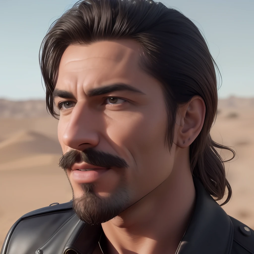 A photorealistic portrait of an insanely handsome chiseled man dressed as a rich Persian wondering as he looks slightly up at the sky in the desert, a colorized photo by Jesse Richards, instagram contest winner, maximalism, masculine, handsome, grotesque, photograph, detailed symmetric realistic face, extremely detailed natural texture, peach fuzz, long hair, masterpiece, absurdres, nikon d850 film stock photograph, kodak portra 400 camera f1.6 lens, extremely detailed, amazing, fine detail, hyper realistic lifelike texture, dramatic lighting, unrealengine, trending on artstation, cinestill 800 tungsten, looking at the viewer, photo realistic, RAW photo, TanvirTamim, high quality, highres, sharp focus, extremely detailed, cinematic lighting, 8k uhd,-imagine-