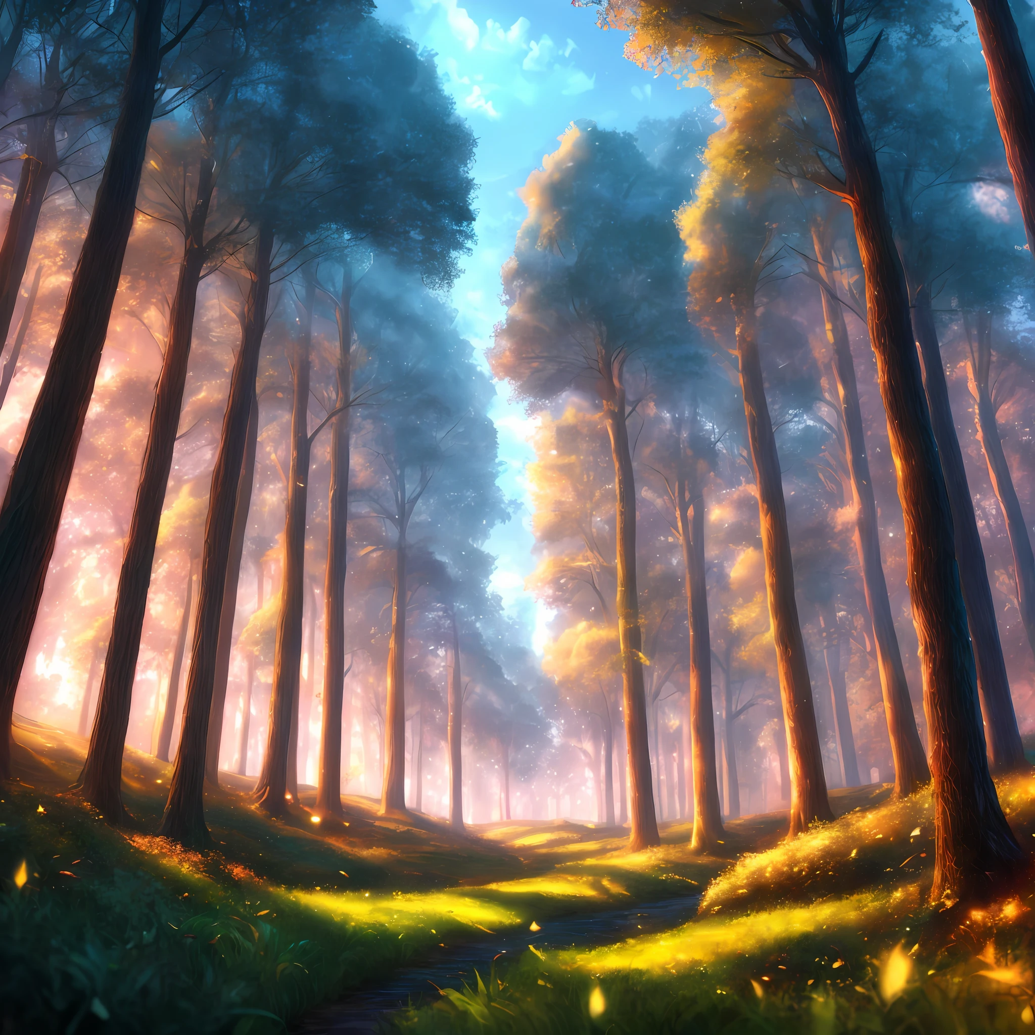 Lush hill forest, ultra hd, 8k, anime art style