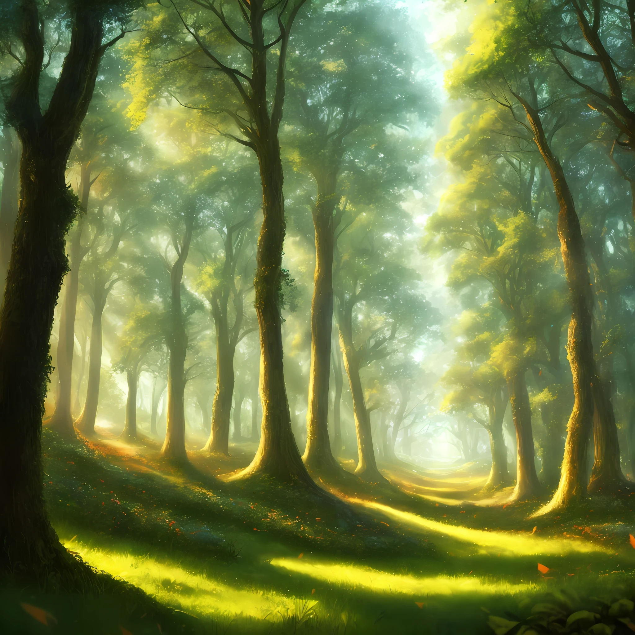 Lush hill forest, ultra hd, 8k, anime art style