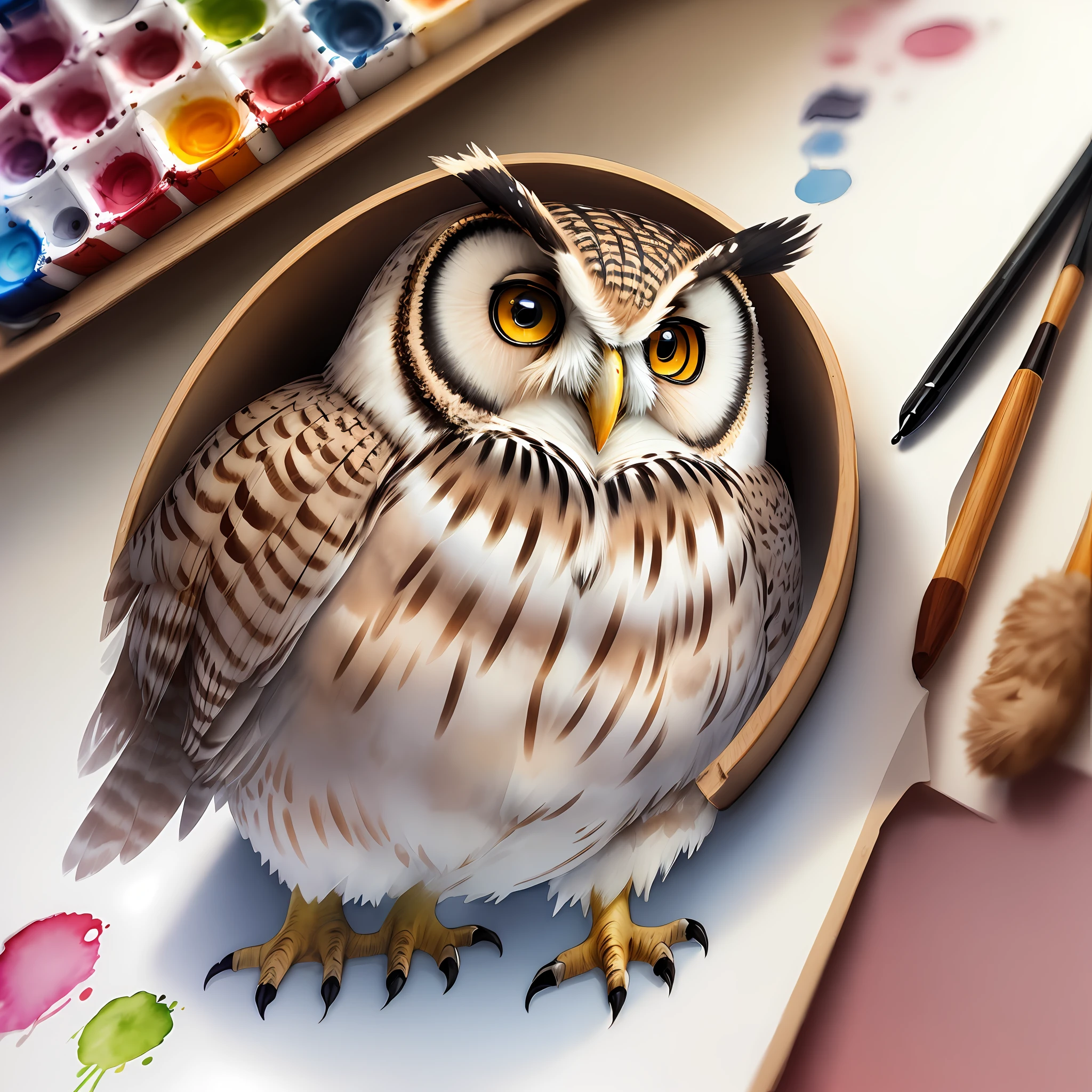 Owl, realism, watercolor, ukk