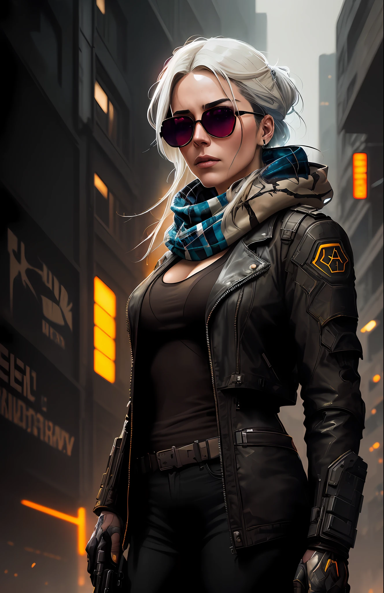 (dark shot:1.1), epic realistic, portrait of halo, sunglasses, blue eyes, tartan scarf, white hair by atey ghailan, by greg rutkowski, by greg tocchini, by james gilleard, by joe fenton, by kaethe butcher, gradient yellow, black, brown and magenta color scheme, grunge aesthetic!!! graffiti tag wall background, art by greg rutkowski and artgerm, soft cinematic light, adobe lightroom, photolab, hdr, intricate, highly detailed, (depth of field:1.4), faded, (neutral colors:1.2), (hdr:1.4), (muted colors:1.2), hyperdetailed, (artstation:1.4), cinematic, warm lights, dramatic light, (intricate details:1.1), complex background, (rutkowski:0.66), (teal and orange:0.4)