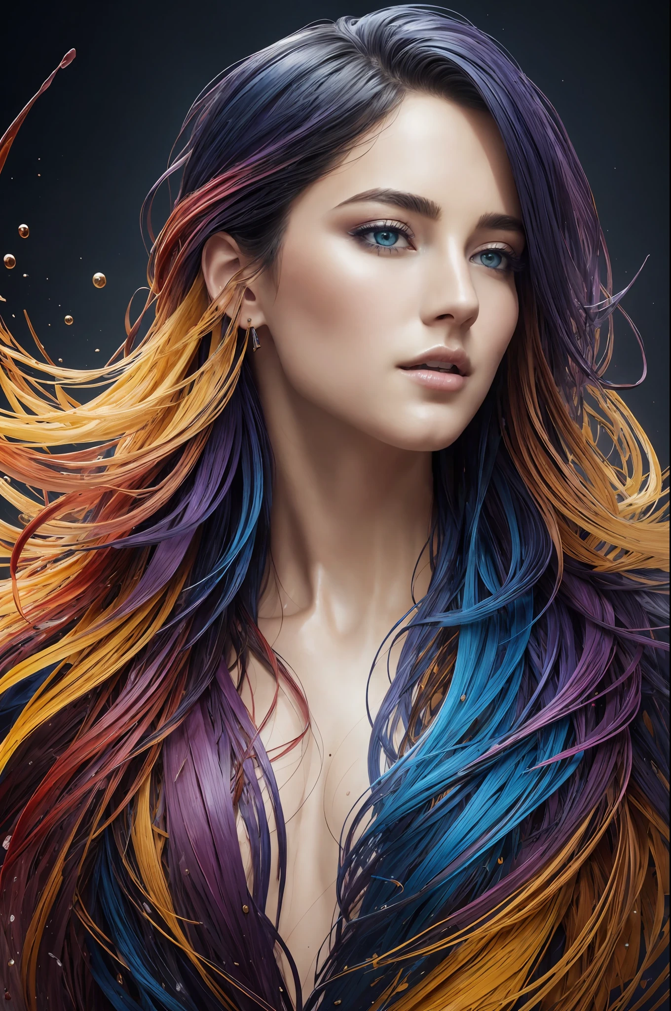 Colorful beautiful girl: a giru 28-years old, messy hair, oil painting, nice perfect face with soft skinice perfect face, blue yellow colors, light purple and violet additions, light red additions, intricate detail, splash screen, 8k resolution, masterpiece, cute face,artstation digital painting smooth veryBlack ink flow: 8k resolution photorealistic masterpiece: intricately detailed fluid gouache painting: by Jean Baptiste Mongue: calligraphy: acrylic: watercolor art, professional photography, natural lighting, volumetric lighting maximalist photoillustration: by marton bobzert:, complex, elegant, expansive, fantastical,  wavy hair, vibrant, Best quality details, realistic, High definition, High quality texture, epic lighting, Cinematic film still, 8k, soft lighting, anime style, masterful playing card border, random Colorful art, oil painting, blue yellow colors, light purple and violet additions, light red additions, intricate detail, splash screen, 8k resolution, masterpiece, artstation digital painting smooth veryBlack ink flow: 8k resolution photorealistic masterpiece: intricately detailed fluid gouache painting: by Jean Baptiste Mongue: calligraphy: acrylic: watercolor art, professional photography, natural lighting, volumetric lighting maximalist photoillustration: by marton bobzert:, complex, elegant, expansive, fantastical, vibrant