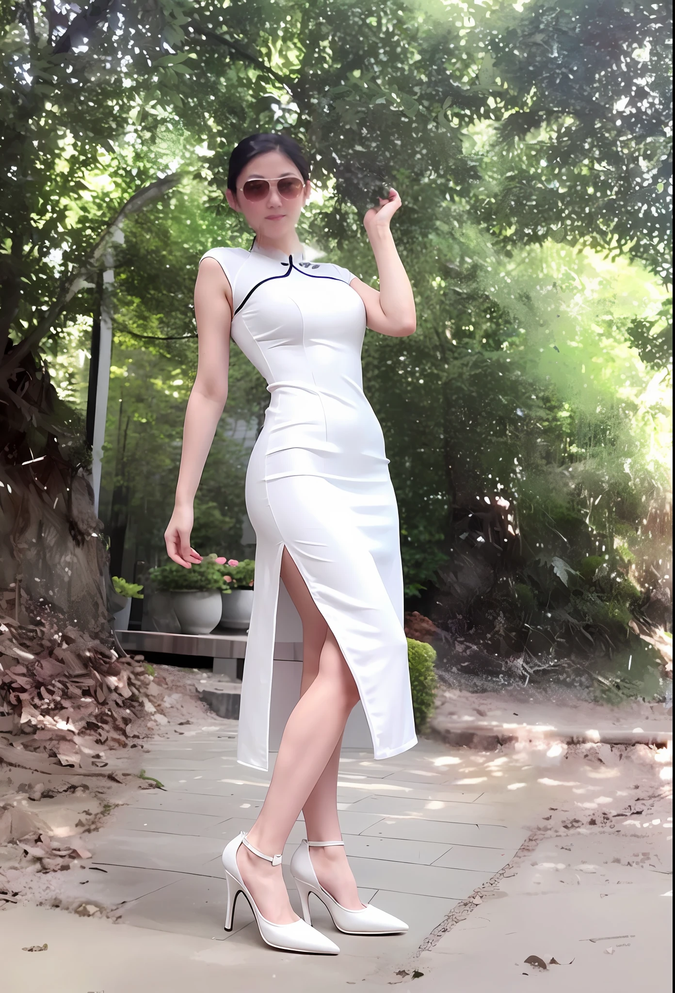 White cheongsam with white high heels
