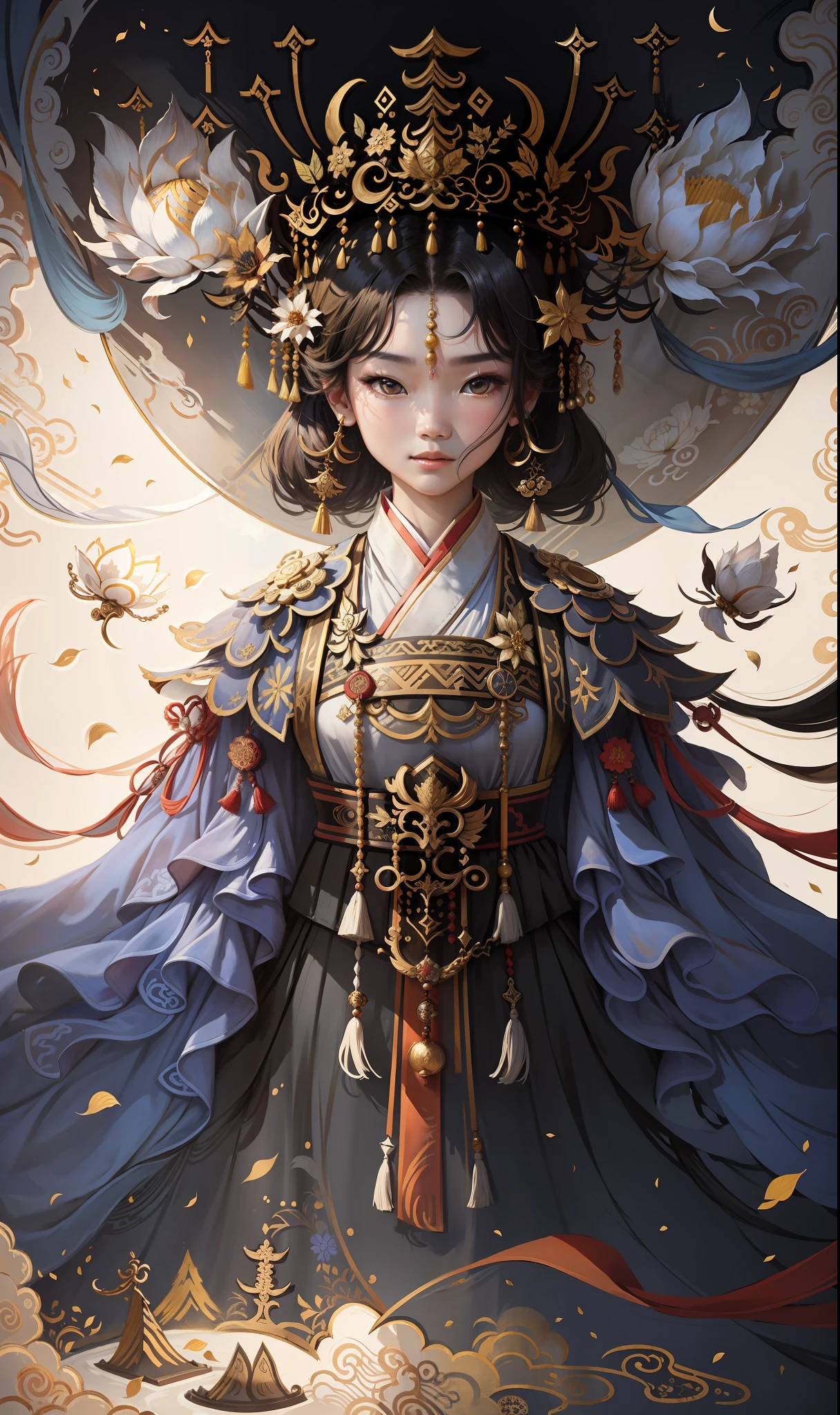 A girl, ancient Chinese costume, sunshine, clear face, clean white background, masterpiece, super detail, epic composition, ultra HD, high quality, extremely detailed, official art, uniform 8k wallpaper, super detail, 32k -- v 6