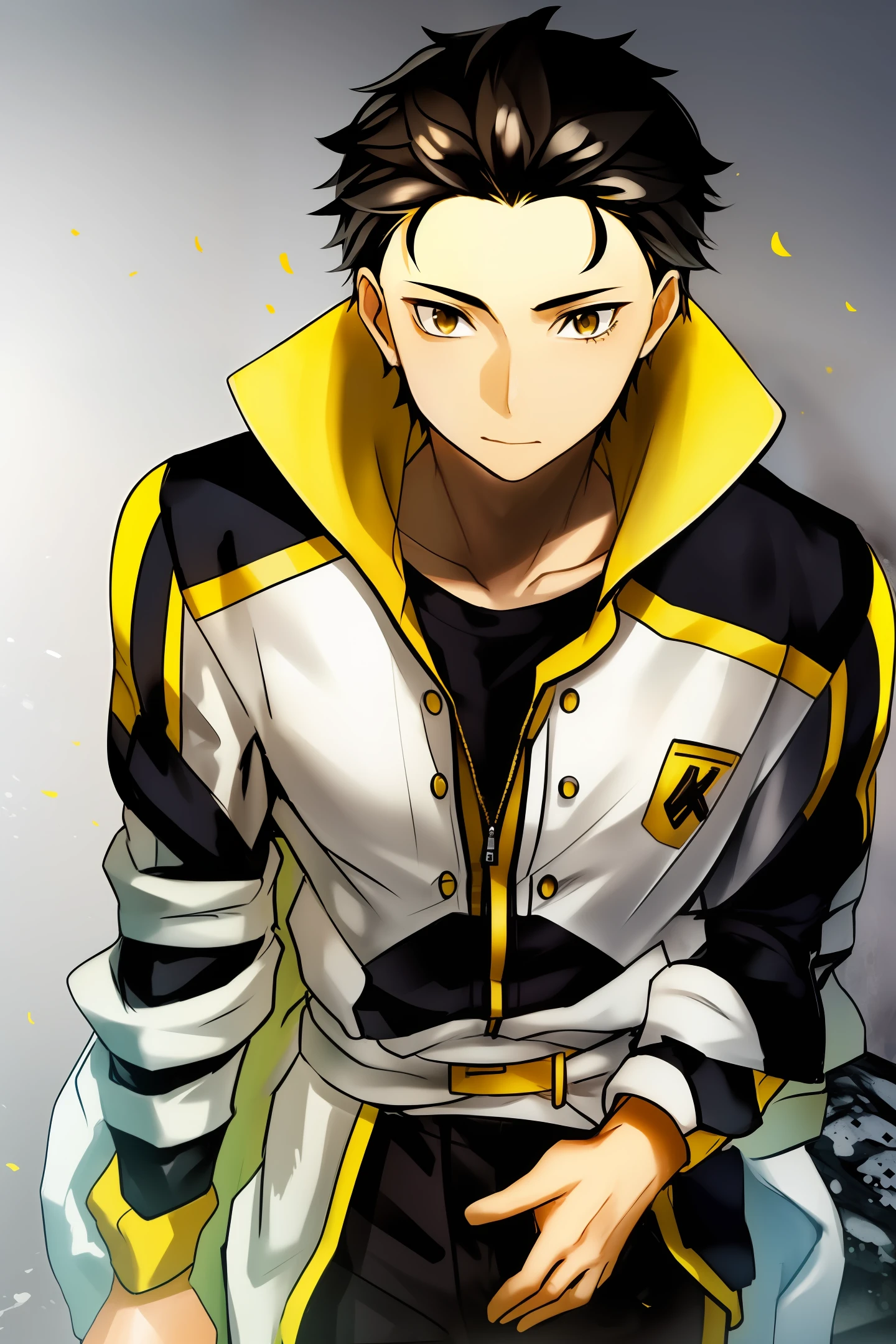 A boy with short black hair and a yellow coat