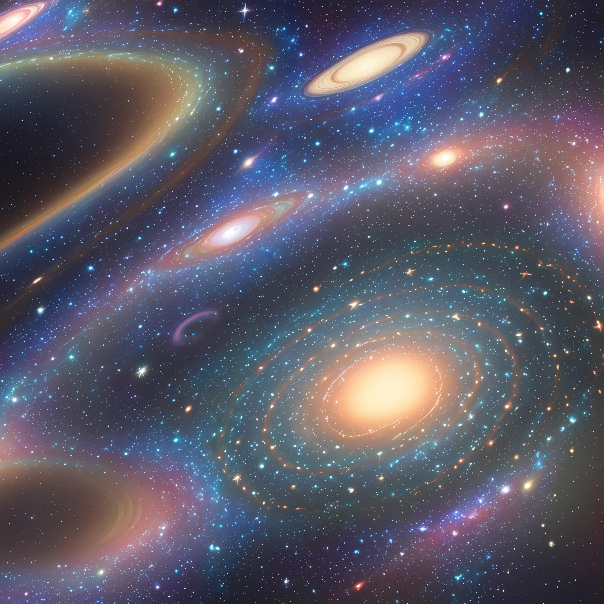 Seamless patterns of galaxies and planets, cosmic design, repeating patterns design, fabric art, flat illustration, rainbow-core, highly detailed clean, photorealistic masterpiece, professional photography, simple field background, isometric, saturn