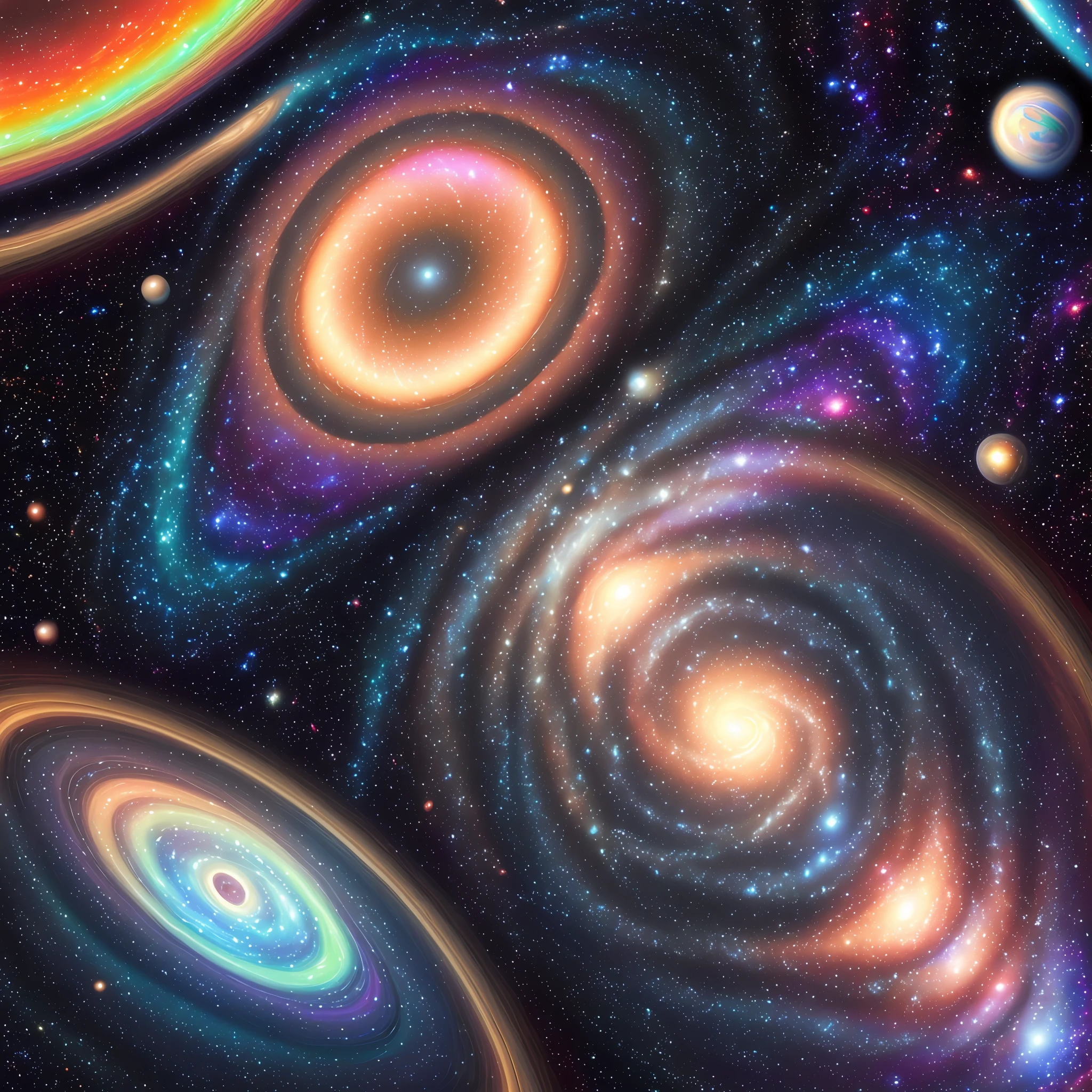 Seamless patterns of galaxies and planets, cosmic design, repeating patterns design, fabric art, flat illustration, rainbow-core, highly detailed clean, photorealistic masterpiece, professional photography, simple field background, isometric, saturn
