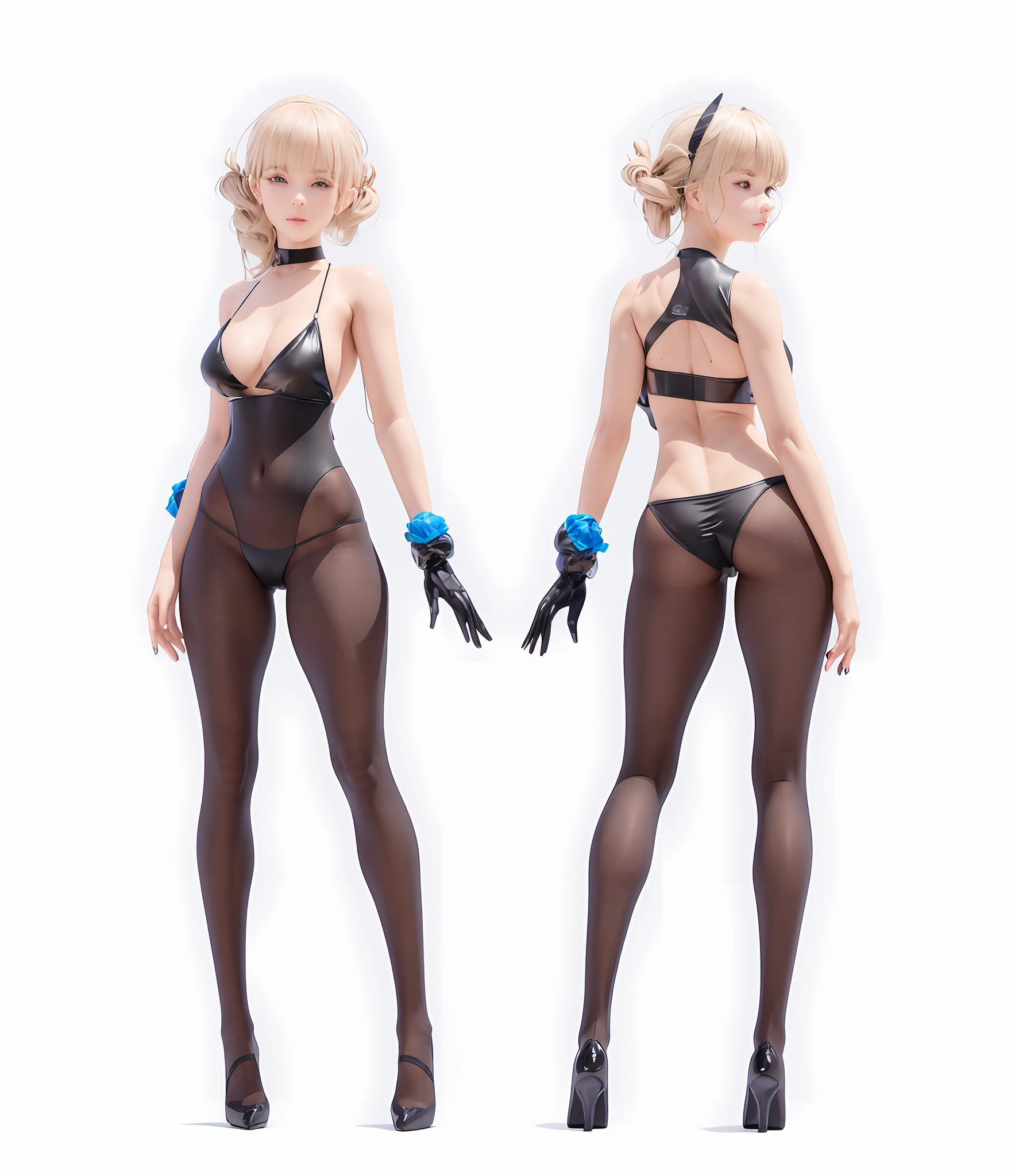 there are two women in black lingersuits posing for a picture, photorealistic perfect body, 3 d render character art 8 k, photorealistic anime girl render, photorealistic full body, wlop glossy skin, highly detailed body, realistic shaded perfect body, render of a cute 3d anime girl, highly detailed character, complete detailed body, full body concept