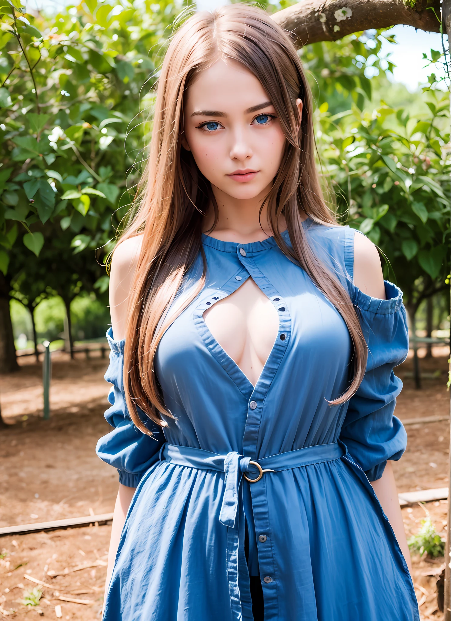 (realistic, photo-realistic: 1.37), (8k, RAW photo, best quality, masterpiece: 1.2), pink eyes, beautiful, ultra-detailed, heart-shaped pupils, physical rendering, ultra high res, front lighting, looking at the viewer, photorealistic, realistic, solo, photorealistic, best quality, extremely detailed face, extremely detailed eyes and face, beautiful detailed blue eyes, absurd, incredibly absurd, long messy hair, floating hair, ((agricultural oaks)), the whole body