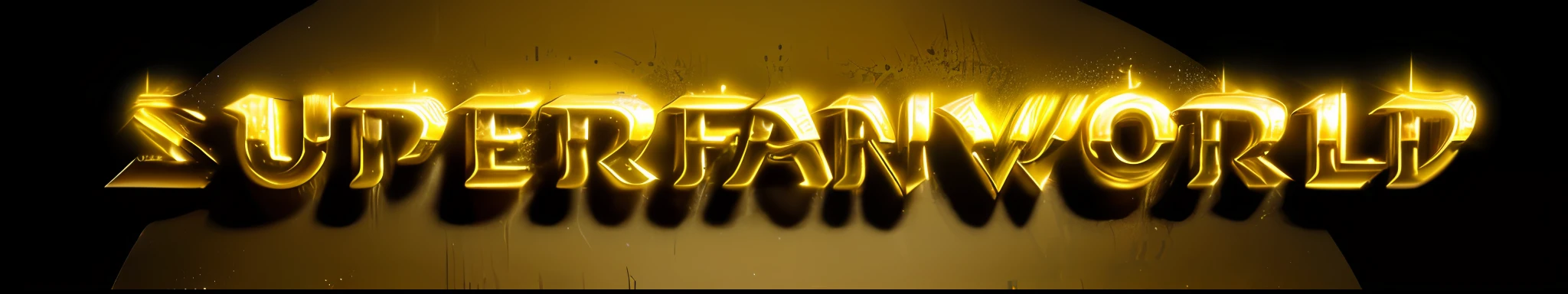 Um close up de um texto dourado que lê Supertan World, Fanfare, Vibrant Fan Art, Official Fan Art, Fan Art, Fantasycore, Fanart, Faeornran, FanArt Best ArtStation, McFarlane, Octane Unreal Engine 5, Fan Favorite, Metal Font, Avatar Image, Furraffinity, Fantasy Mmo, DND Fantsay Art, Fighting Fantasy Army, metal liquido, metal brilhante dourado, 8k