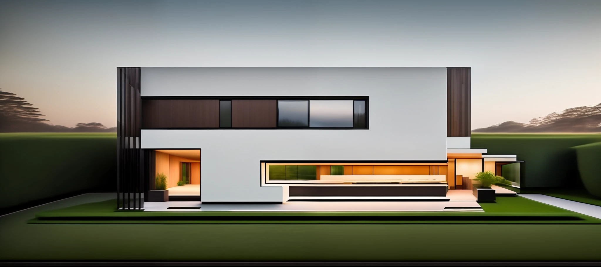 NewArchitecture, masterpiece design, trees and plants in front of the house