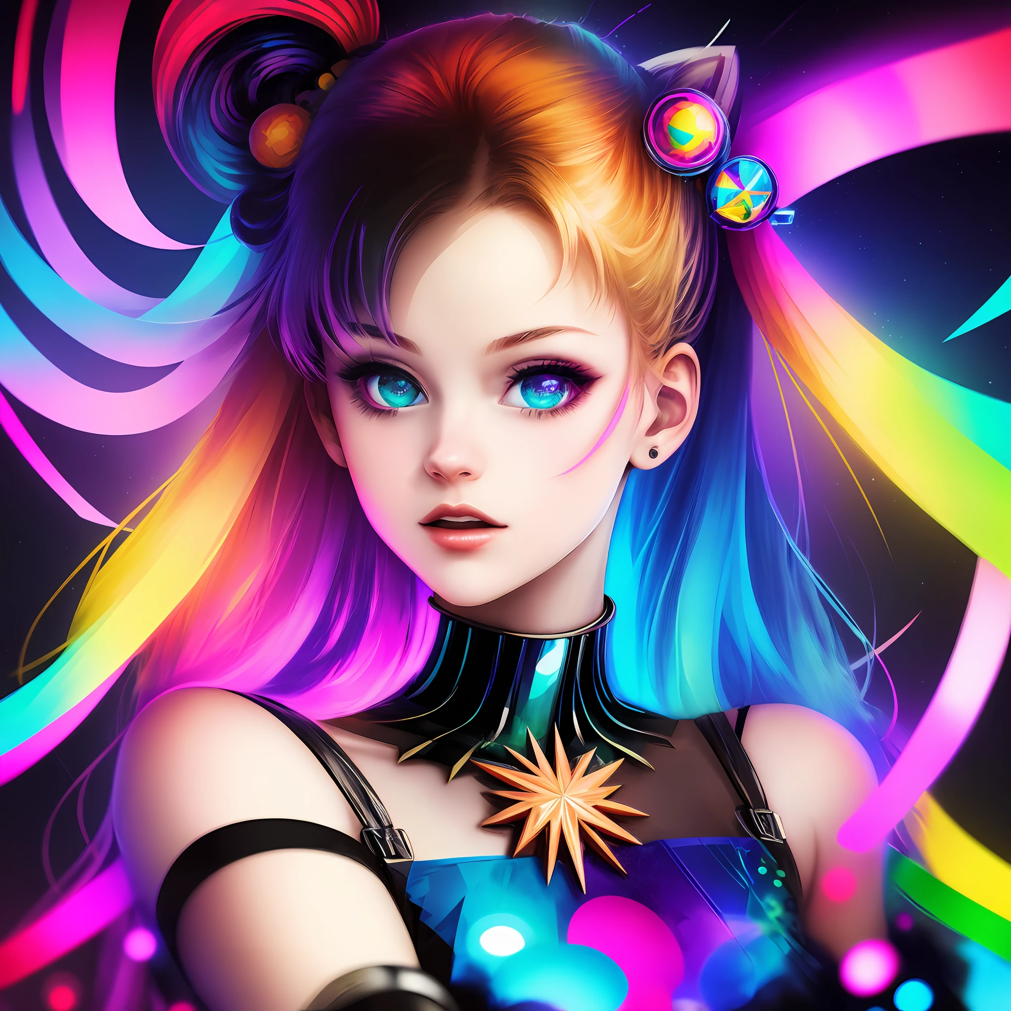 glitchcore, (abstract, glitched, artefact), collage, solo, portrait, colorful, rainbow, sailormoon