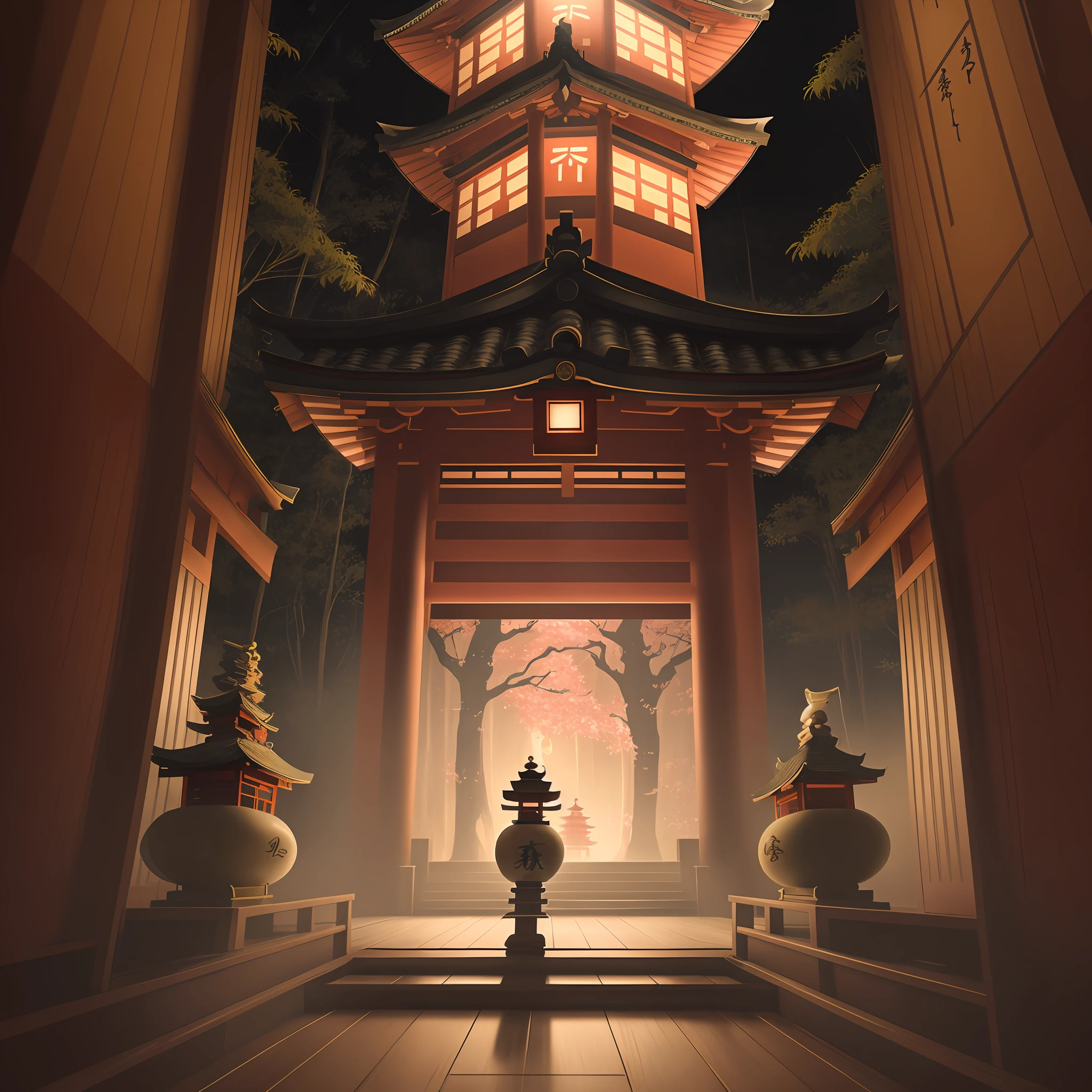 there is a picture of a japanese temple with a lantern on the top, digital painting of a pagoda, zen temple background, cyberpunk japanese temple, rossdraws global illumination, stylized concept art, inspired by Tōshi Yoshida, rob rey and kentaro miura style, anime scenery concept art, a mystical temple, japanese temple, onmyoji detailed art